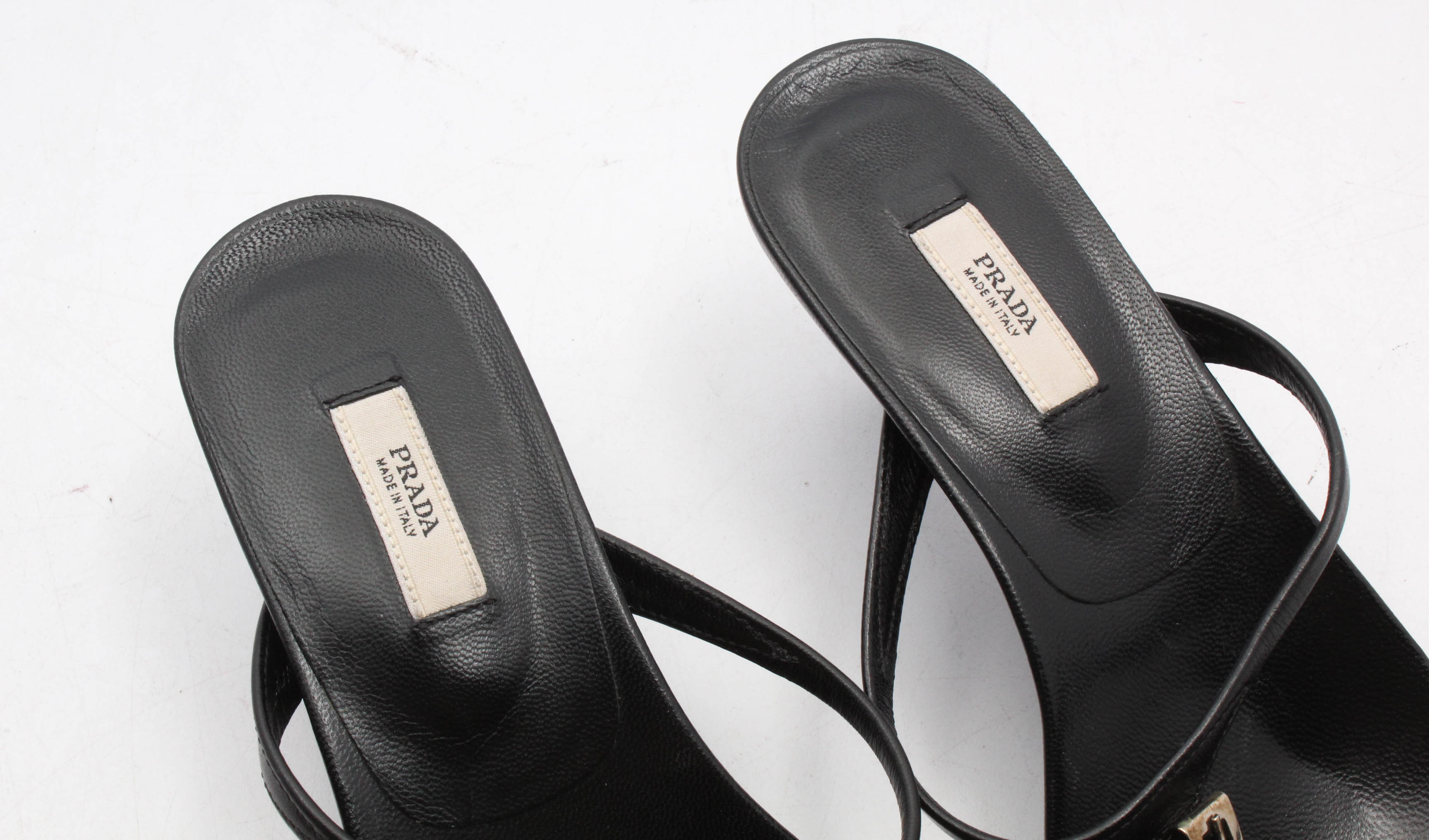 Prada Black Leather Kitten Heeled Sandals