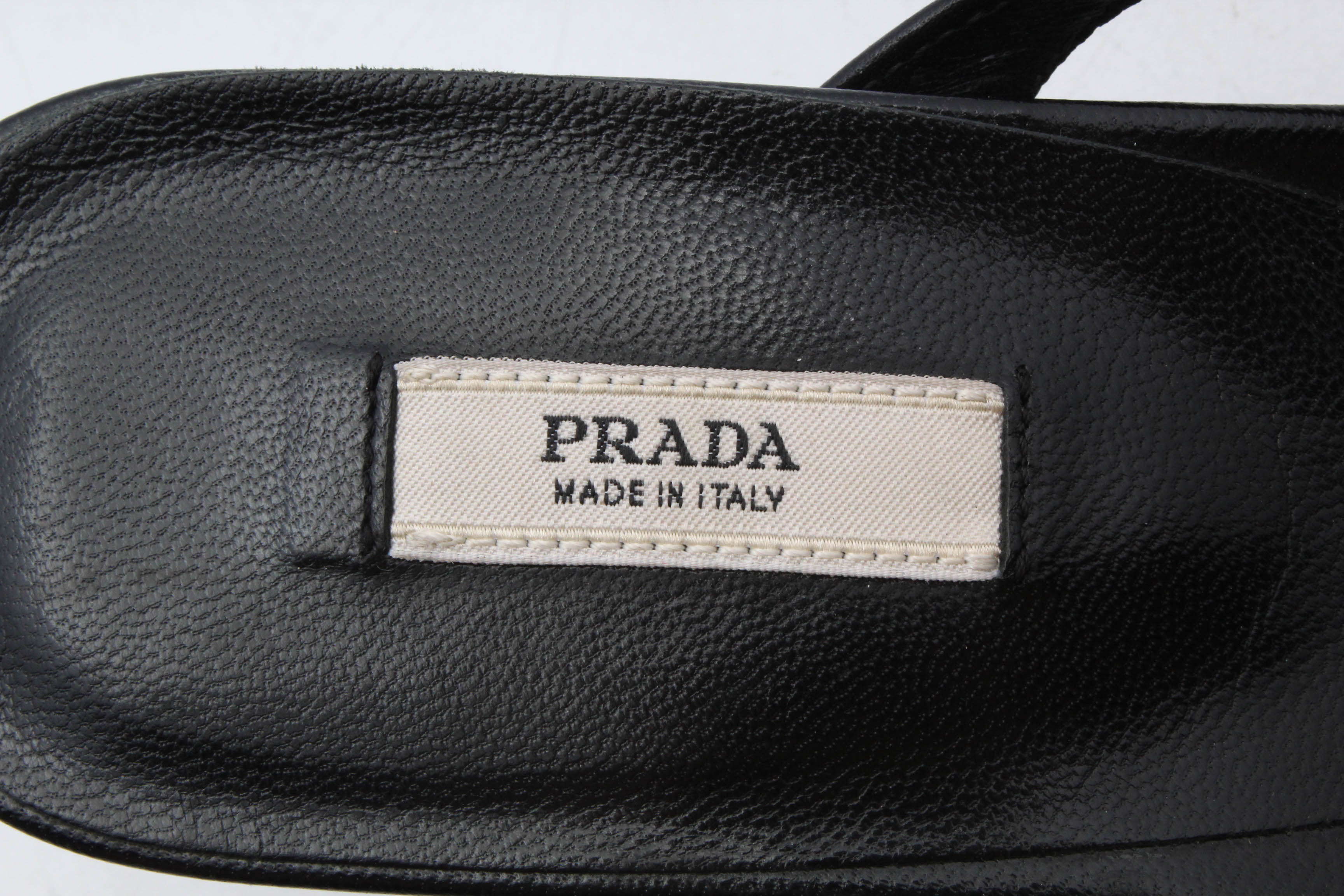 Prada Black Leather Kitten Heeled Sandals