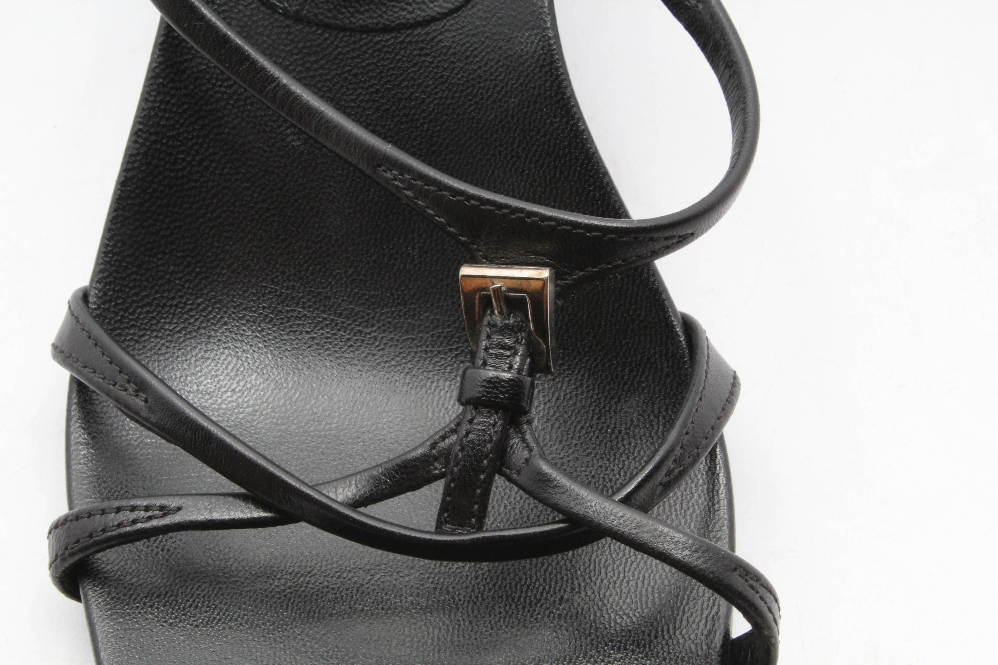 Prada Black Leather Kitten Heeled Sandals