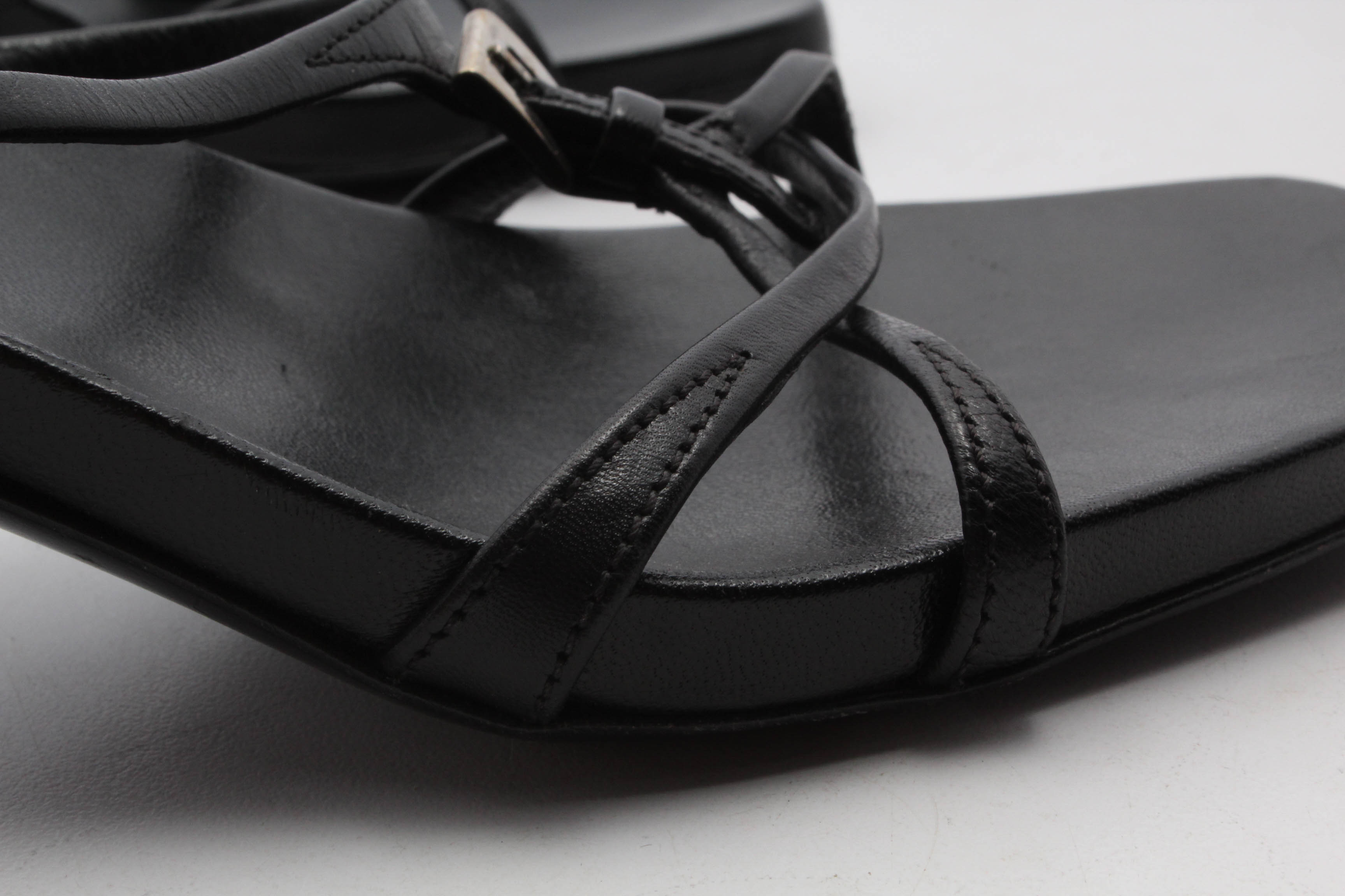 Prada Black Leather Kitten Heeled Sandals