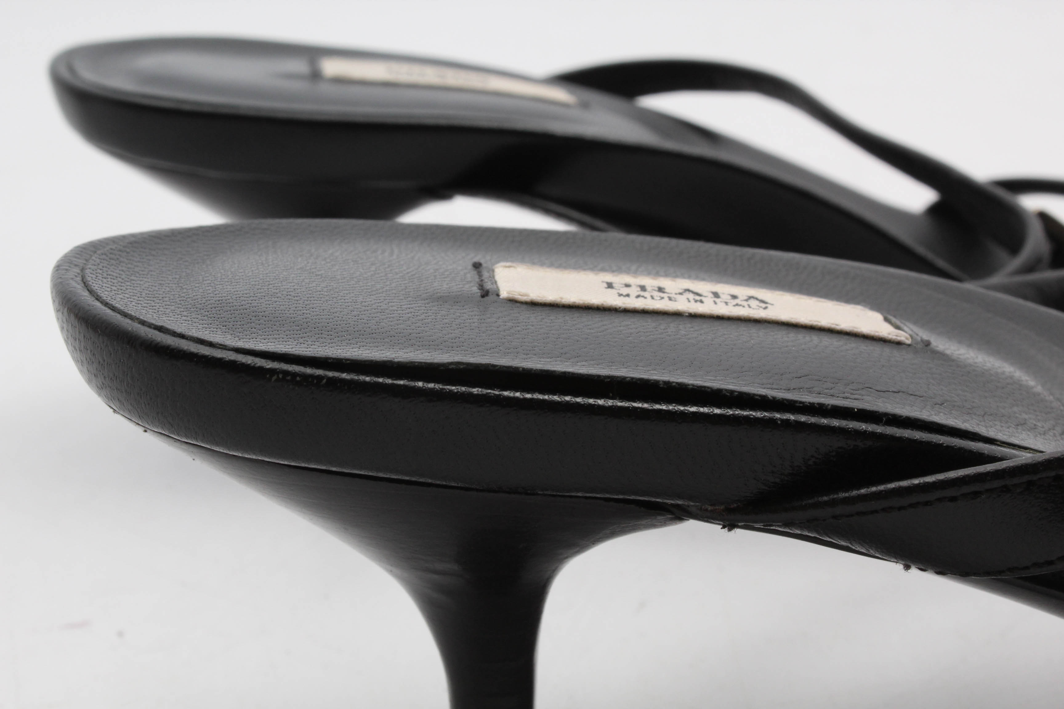 Prada Black Leather Kitten Heeled Sandals