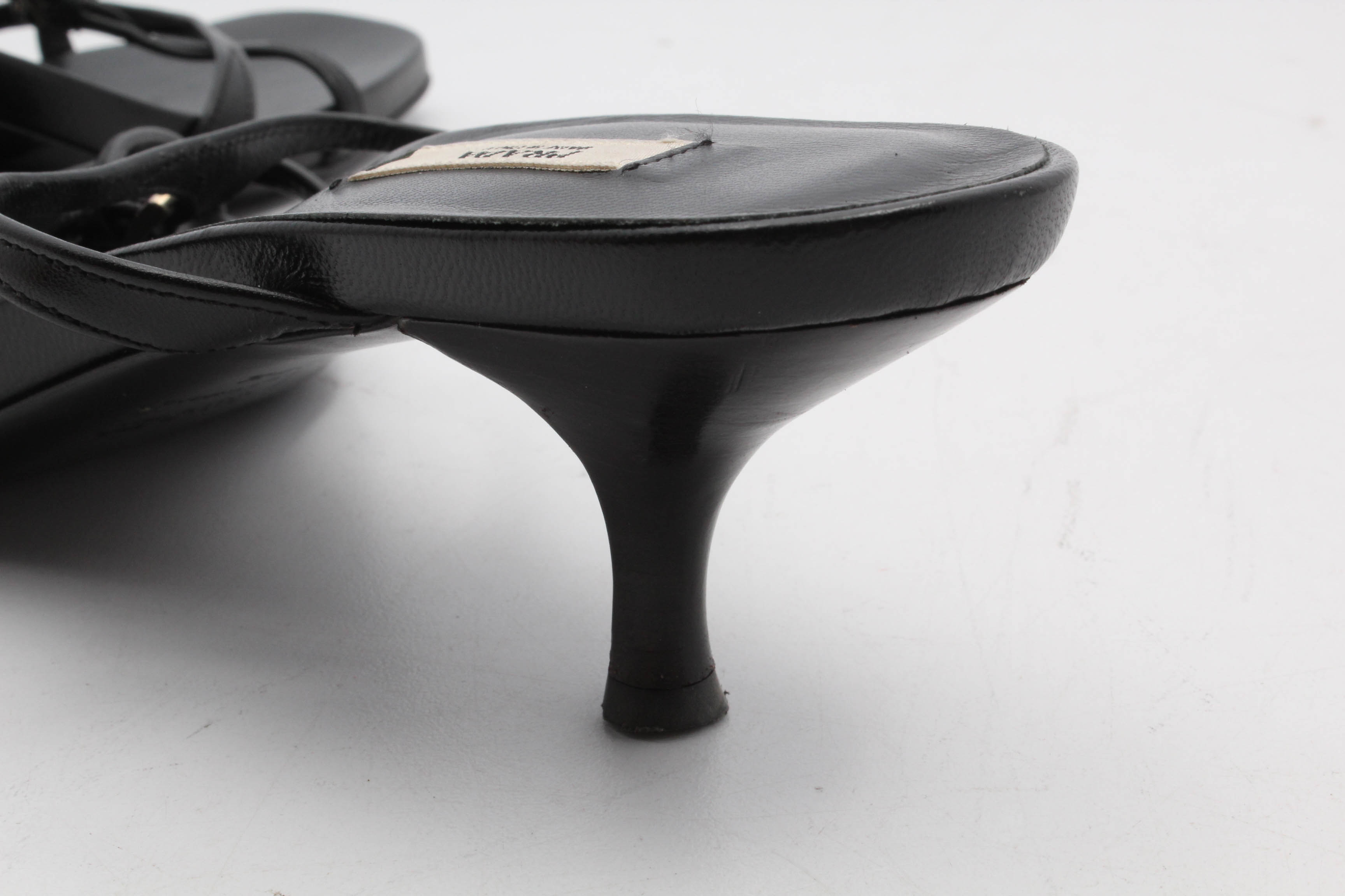 Prada Black Leather Kitten Heeled Sandals