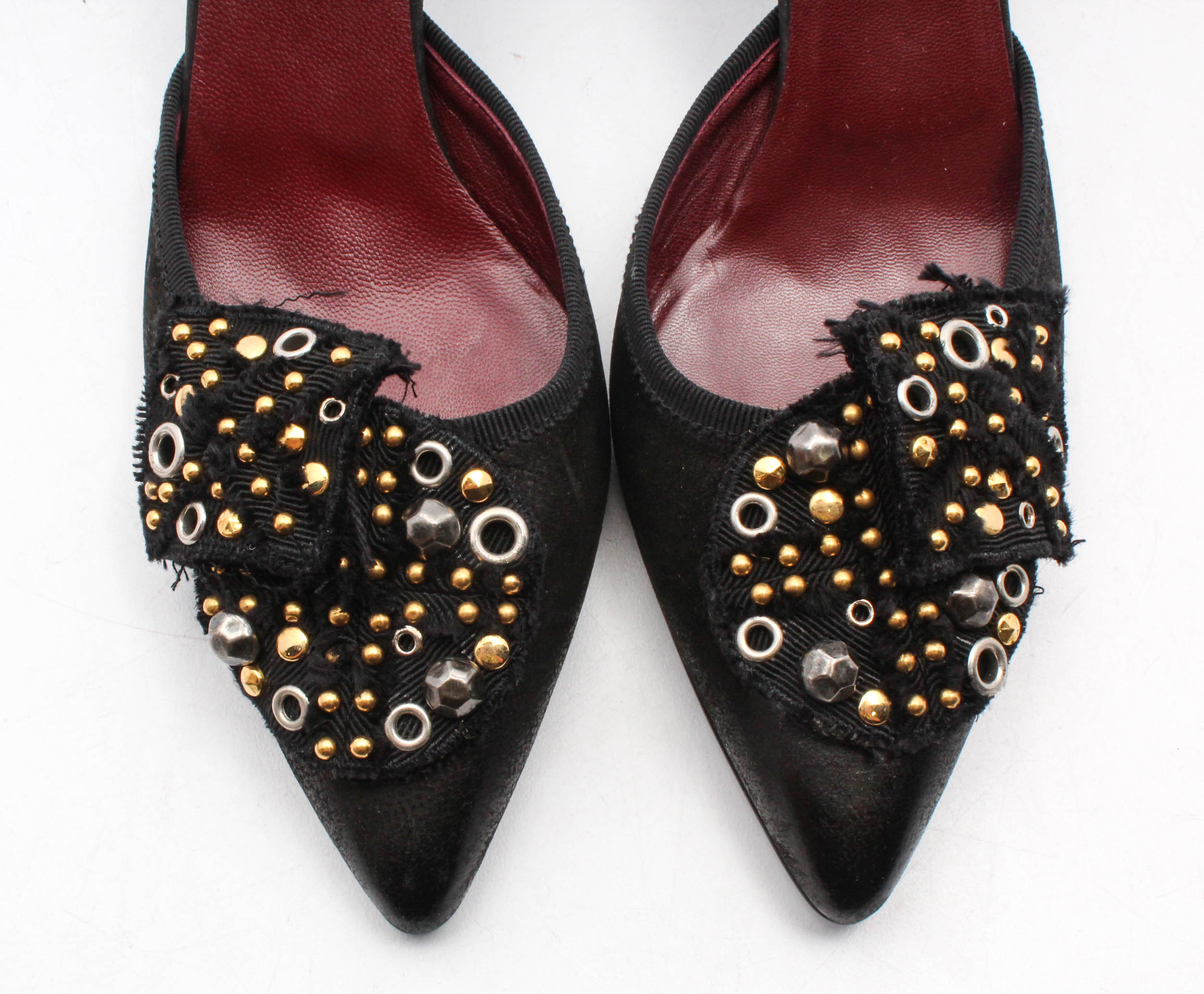 Prada Black Leather Kitten Heel Mules