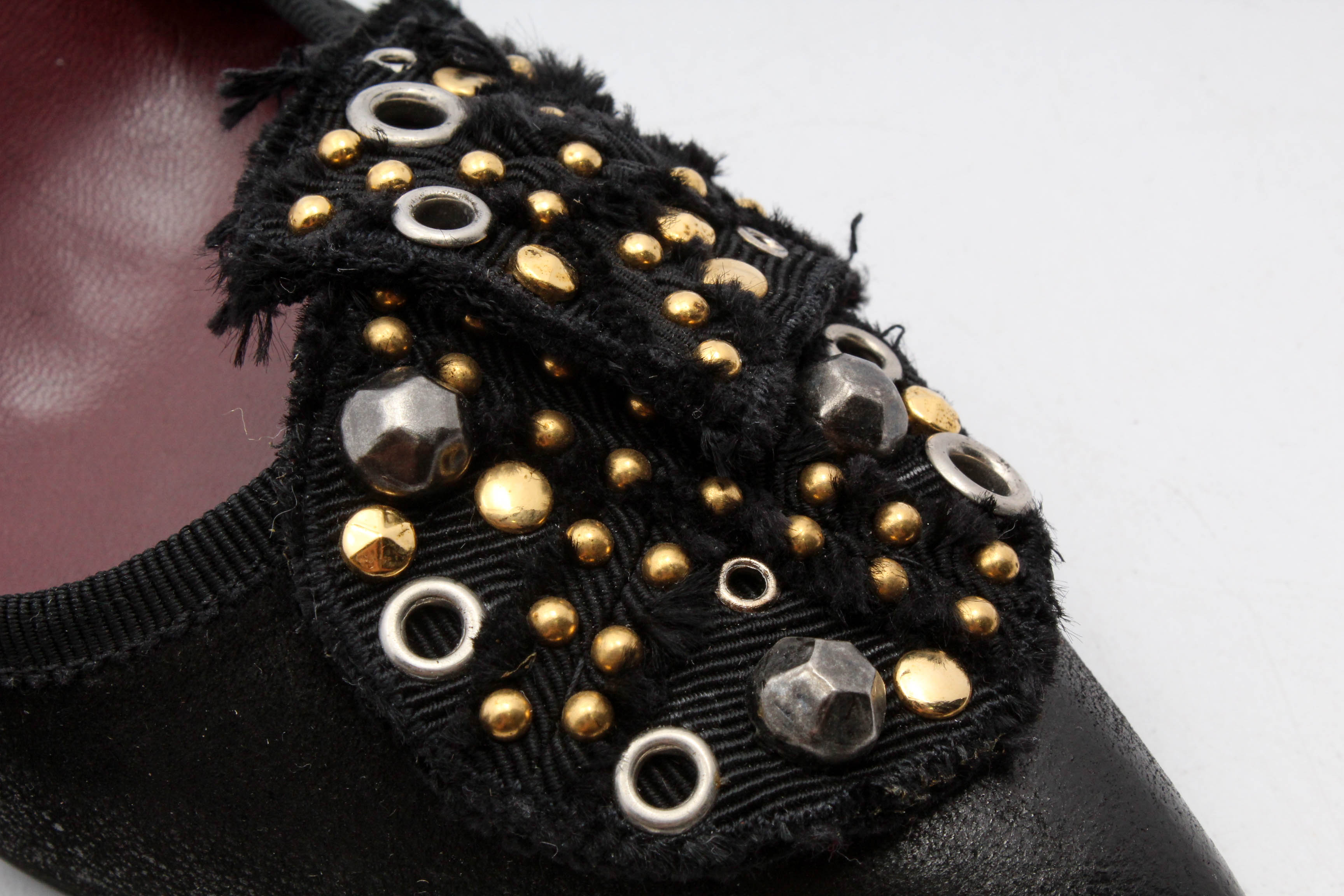 Prada Black Leather Kitten Heel Mules