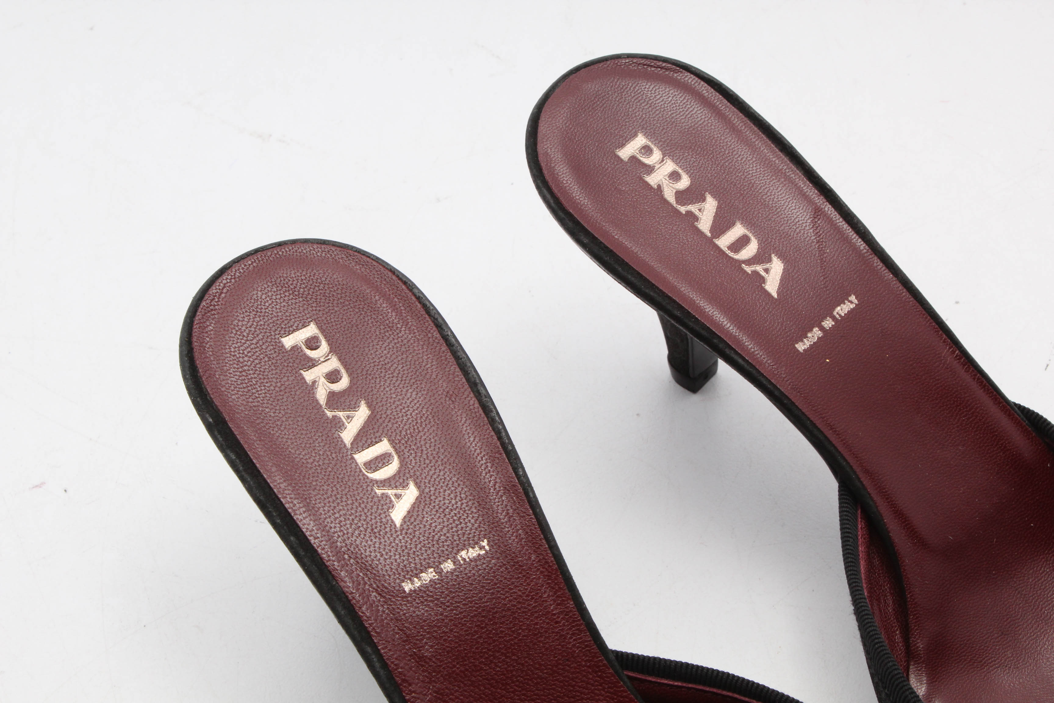 Prada Black Leather Kitten Heel Mules