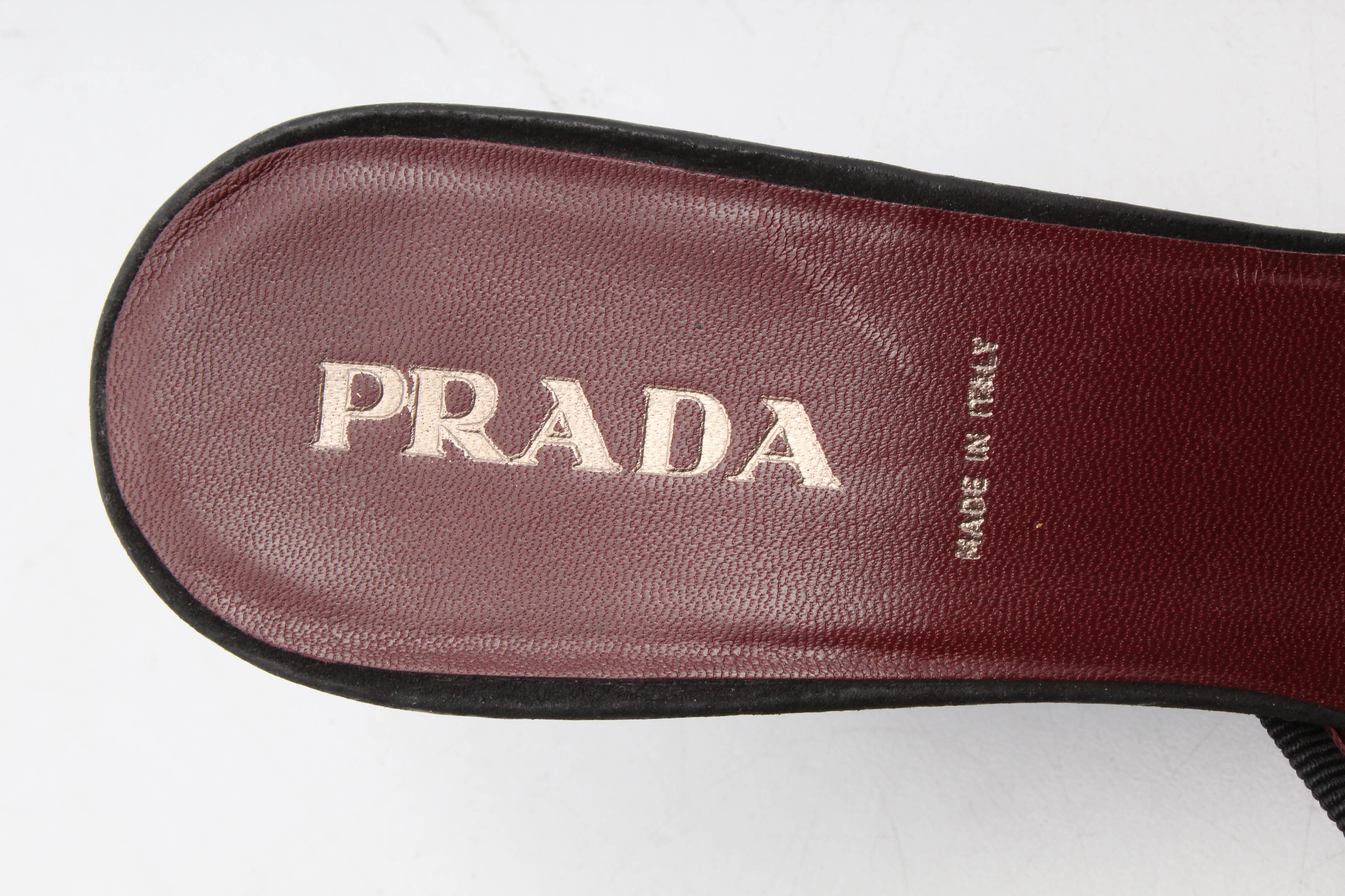 Prada Black Leather Kitten Heel Mules