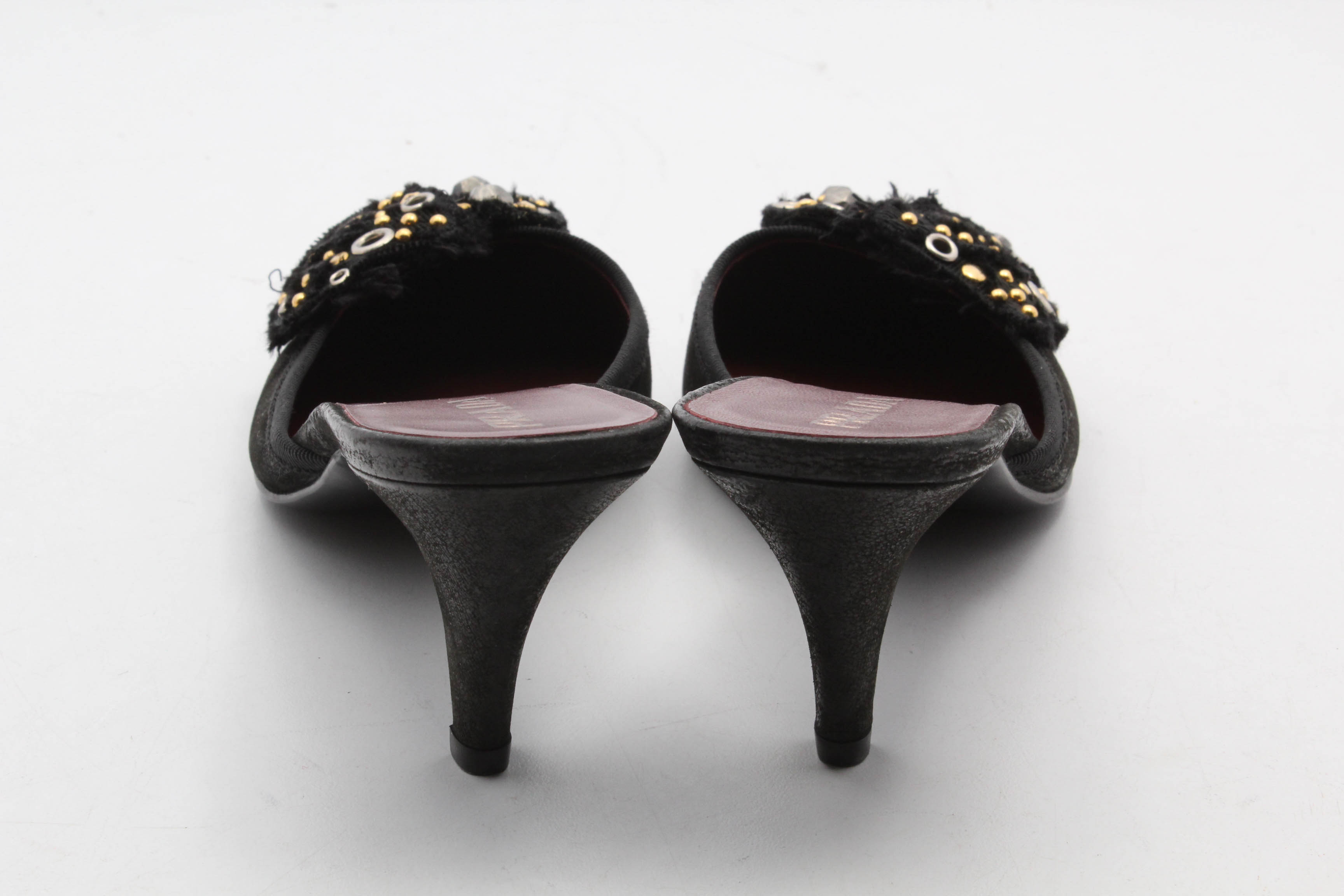 Prada Black Leather Kitten Heel Mules