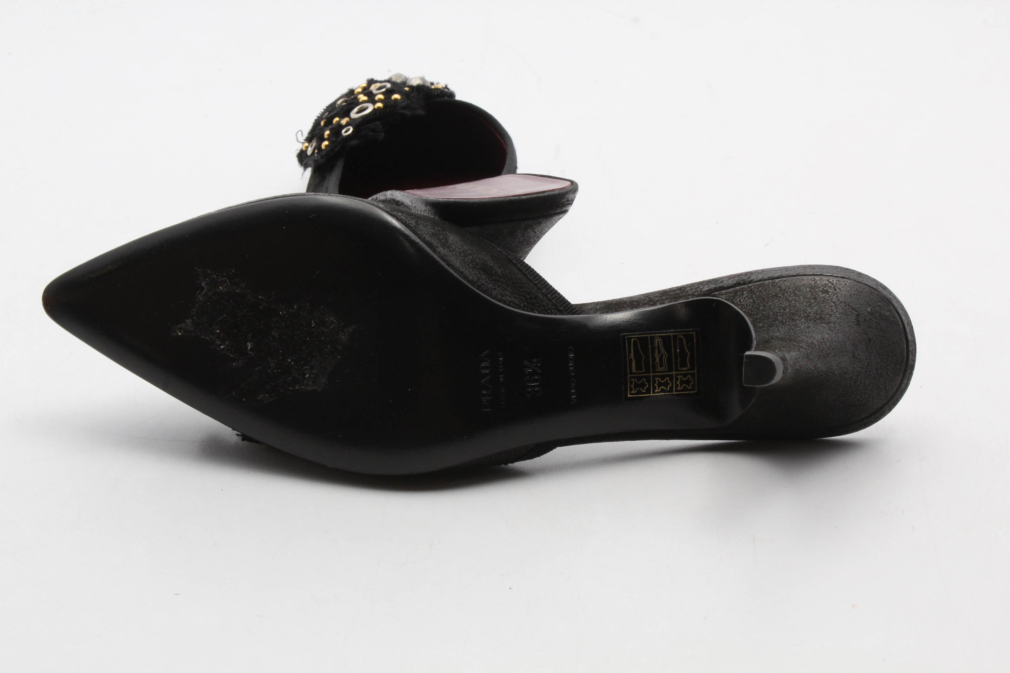 Prada Black Leather Kitten Heel Mules