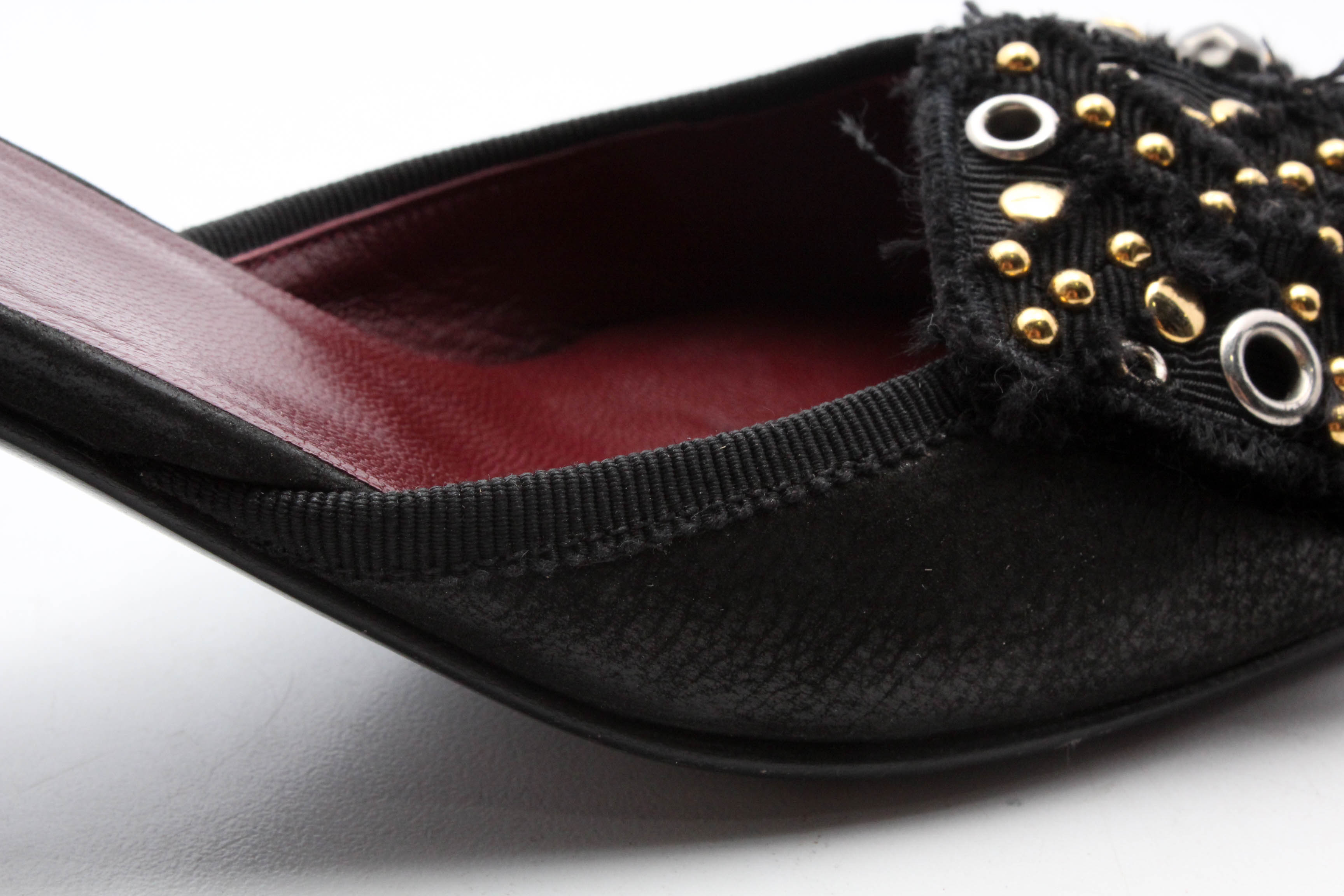 Prada Black Leather Kitten Heel Mules