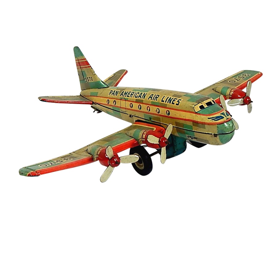 1950s Pan American Air Lines Japan Tin Friction Toy Airplane