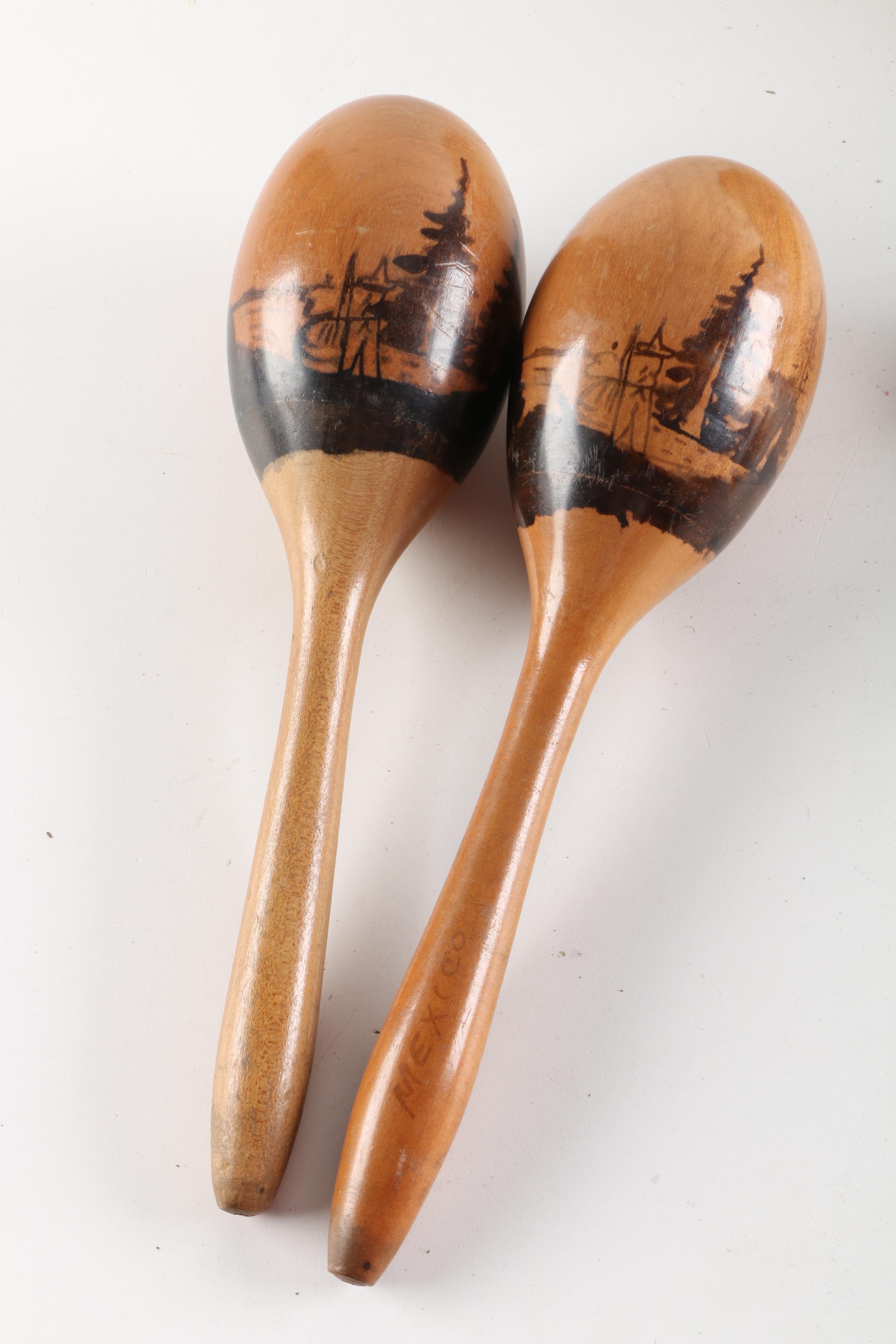 Percussion Instruments and Carved Wooden Woodwind Insturment