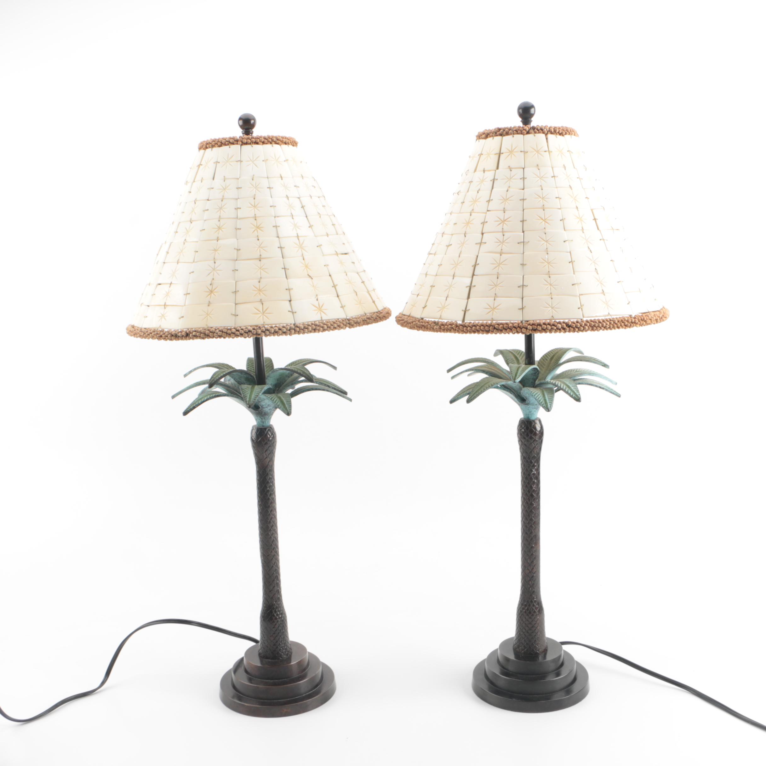 Metal Palm Tree Lamps Featuring Bone and Bead Shades
