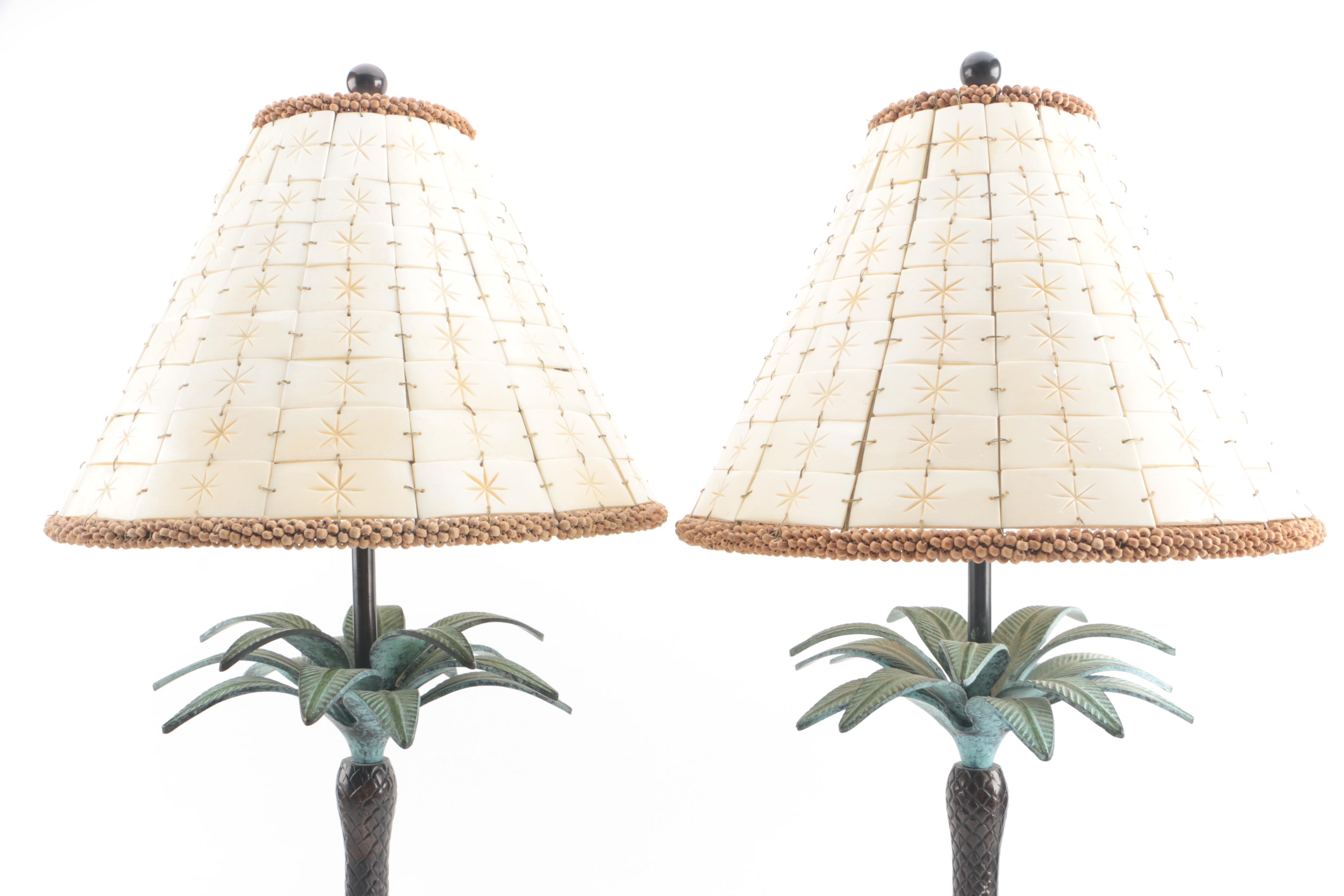 Metal Palm Tree Lamps Featuring Bone and Bead Shades