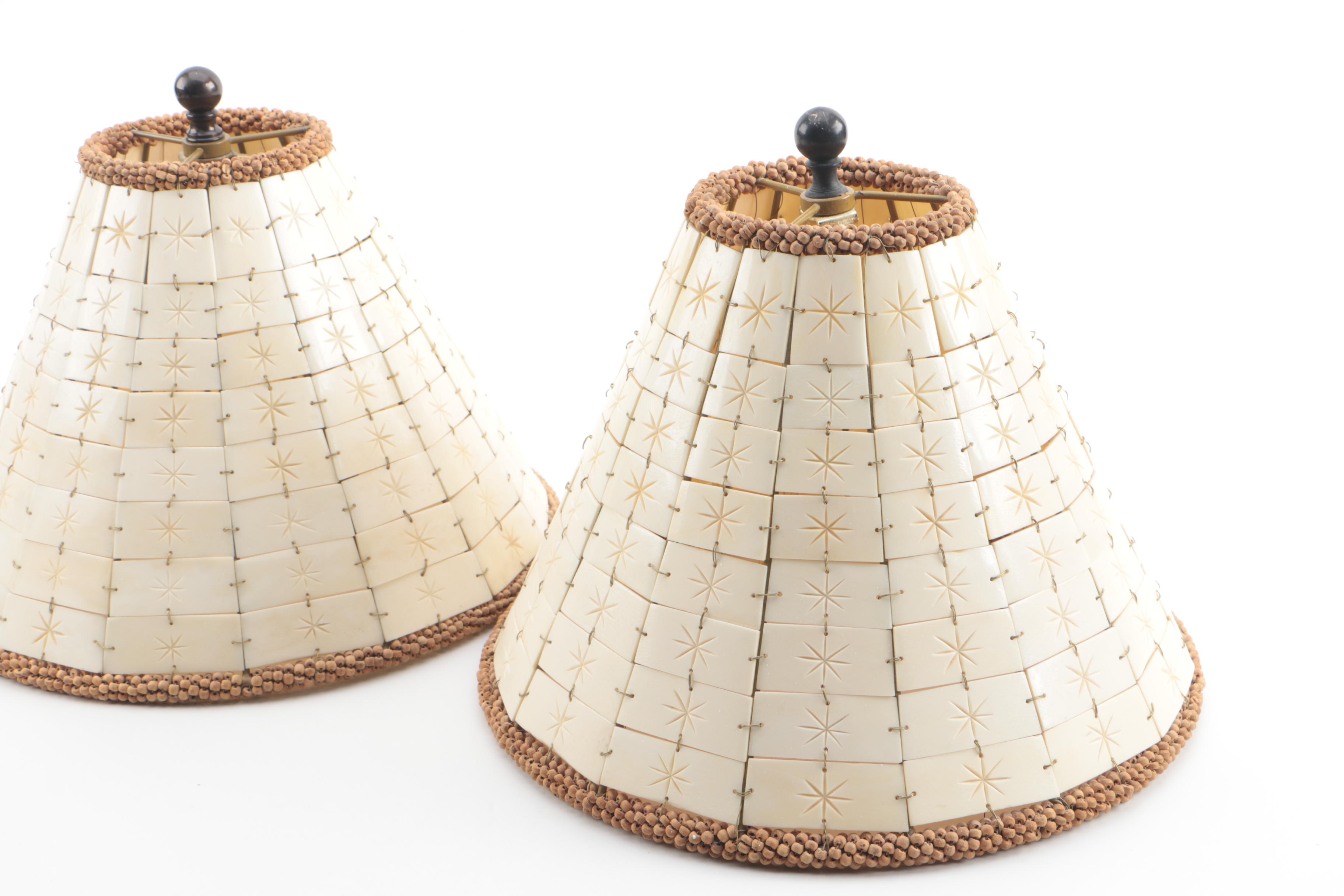 Metal Palm Tree Lamps Featuring Bone and Bead Shades