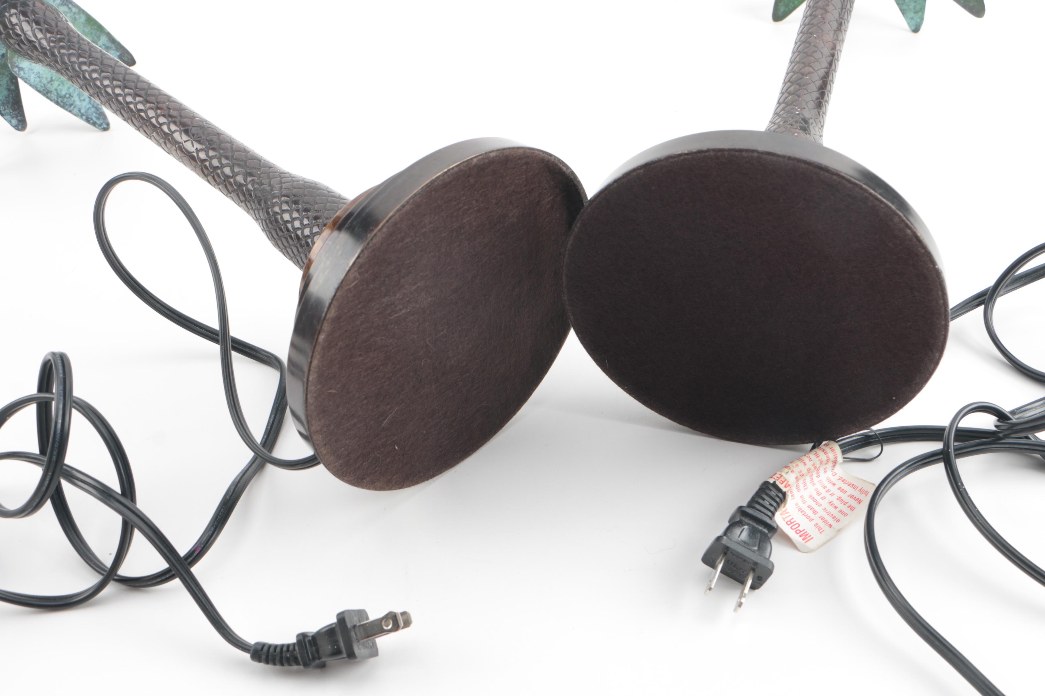 Metal Palm Tree Lamps Featuring Bone and Bead Shades