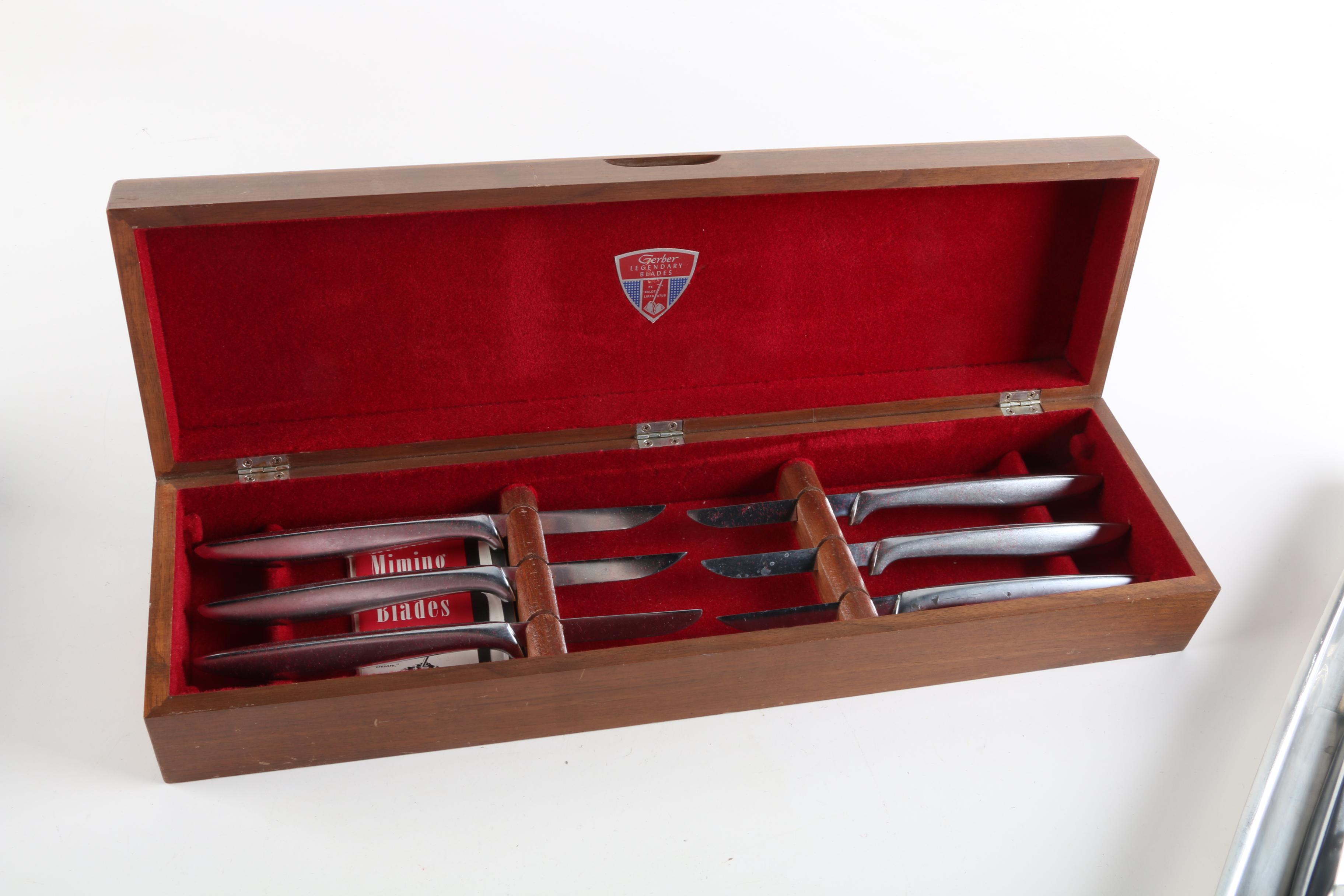 Vintage Gerber Knives and Gense Stainless Steel Tray