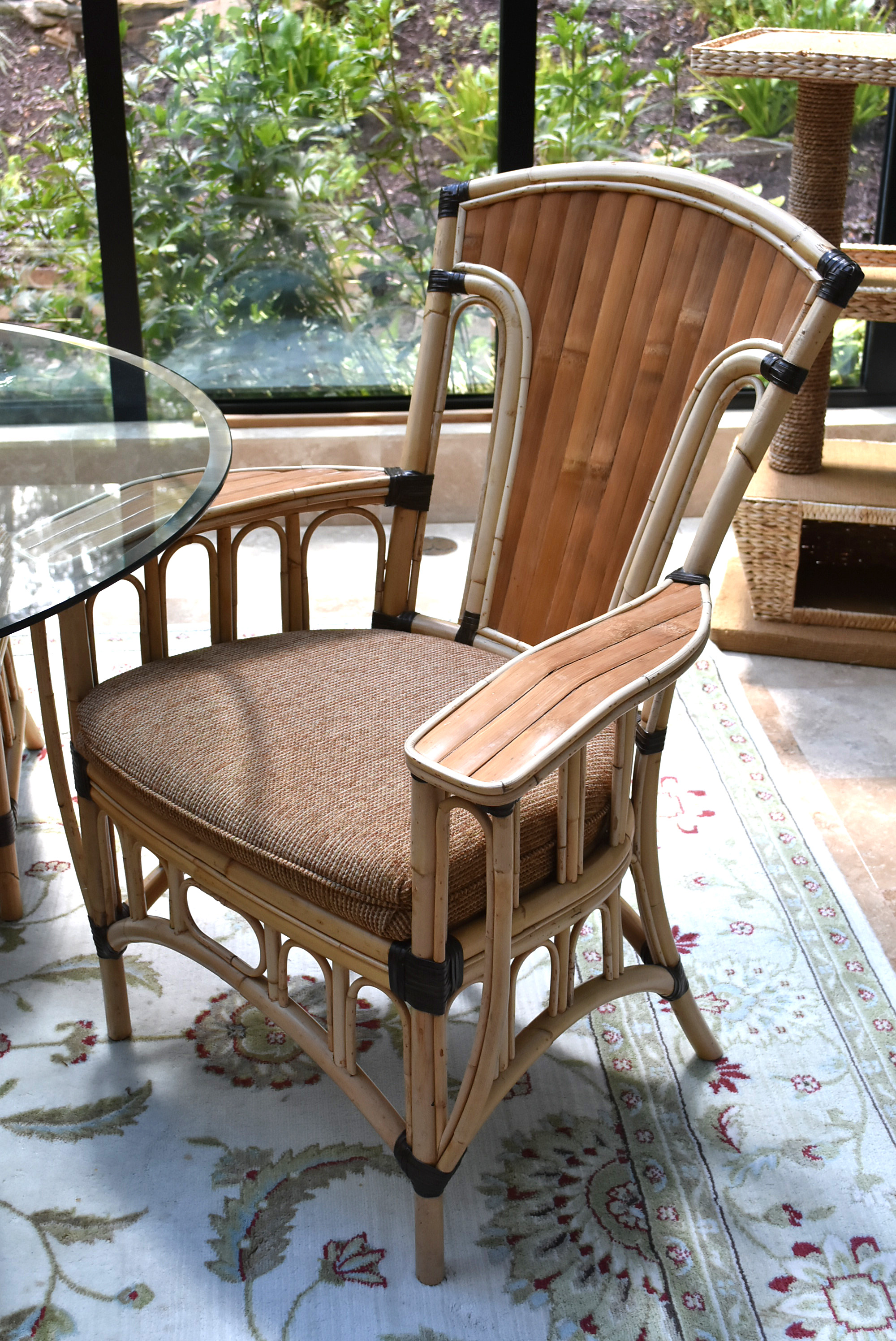 Trade Winds Bamboo Glass Top Dining Table and Six Chairs