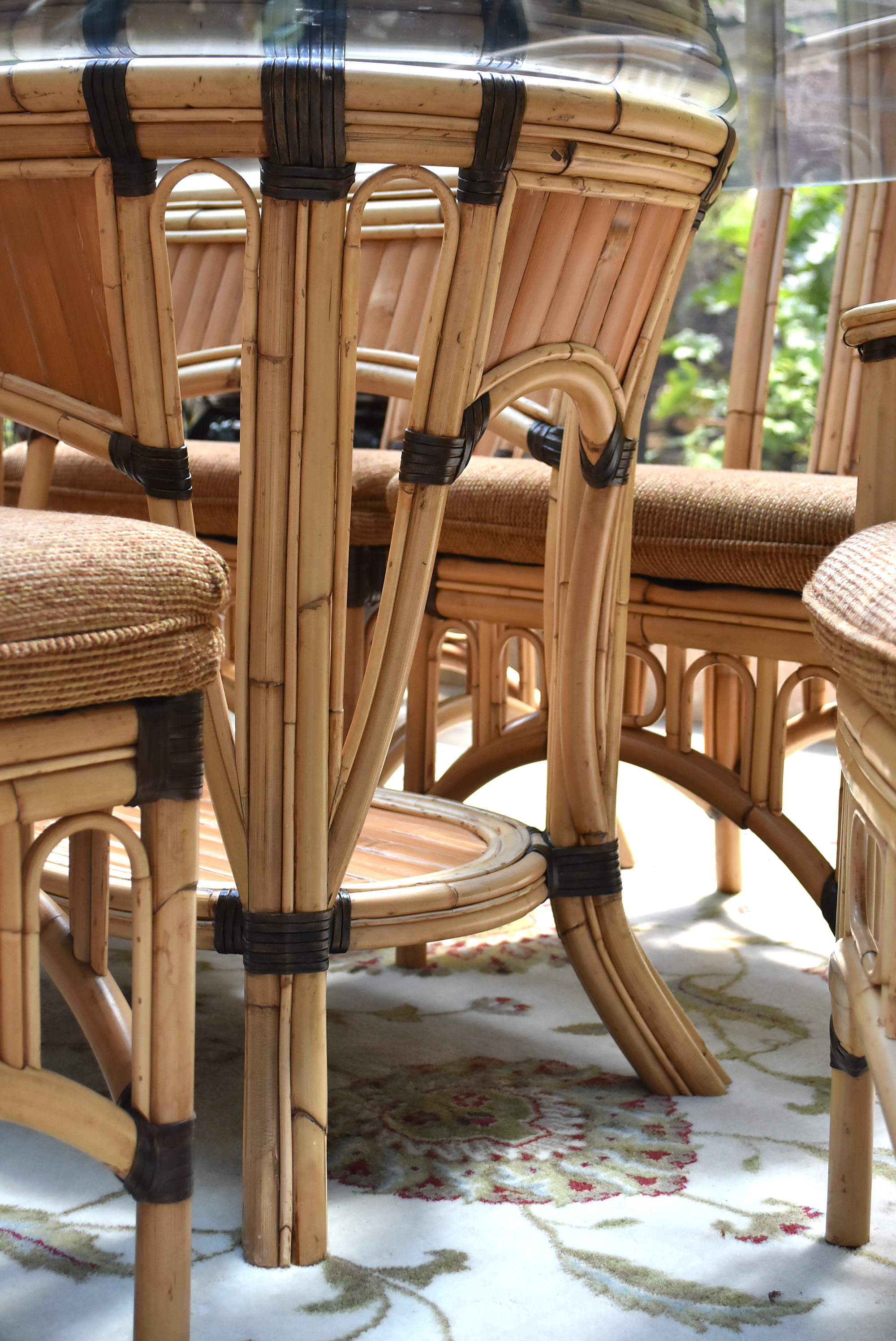 Trade Winds Bamboo Glass Top Dining Table and Six Chairs