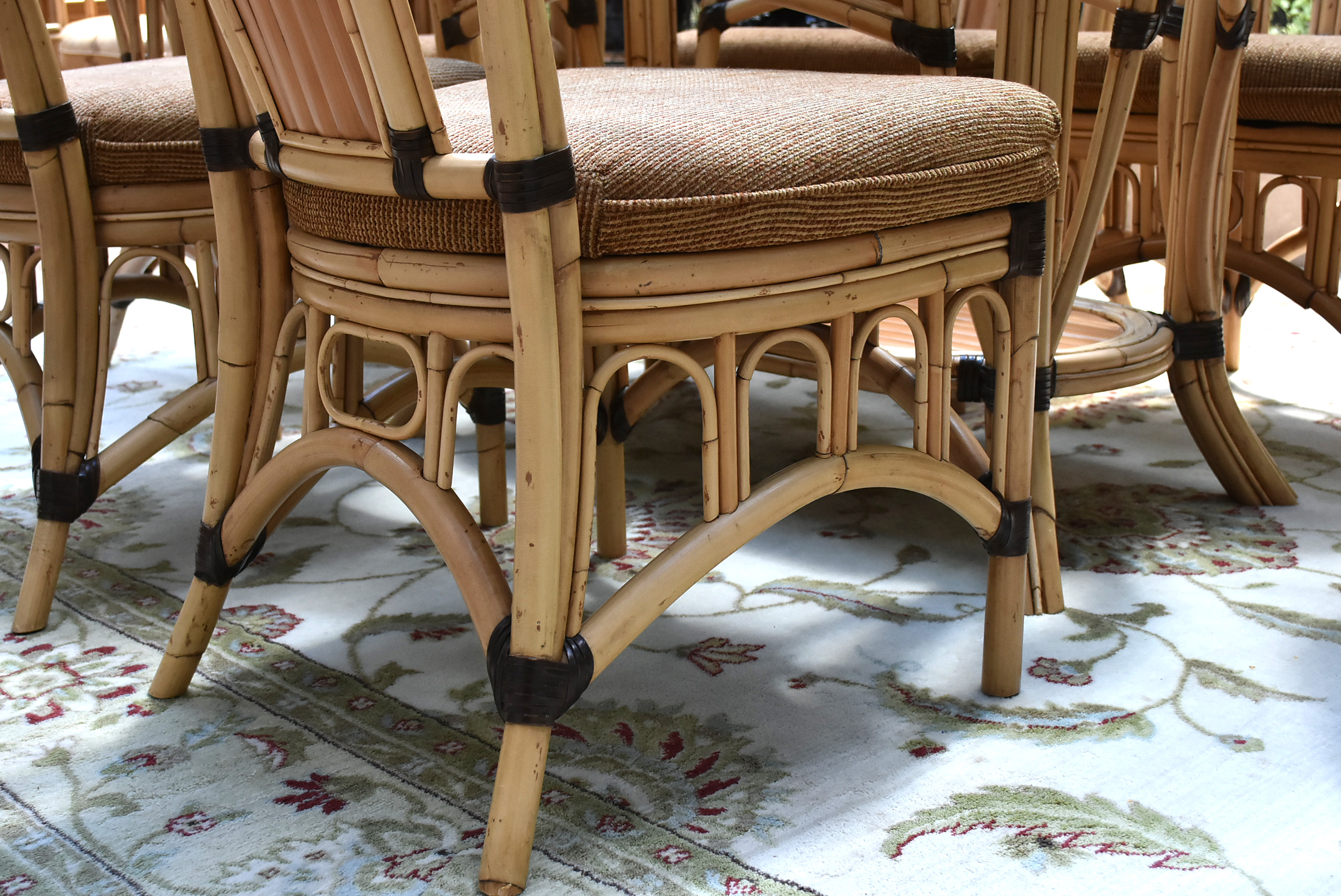 Trade Winds Bamboo Glass Top Dining Table and Six Chairs