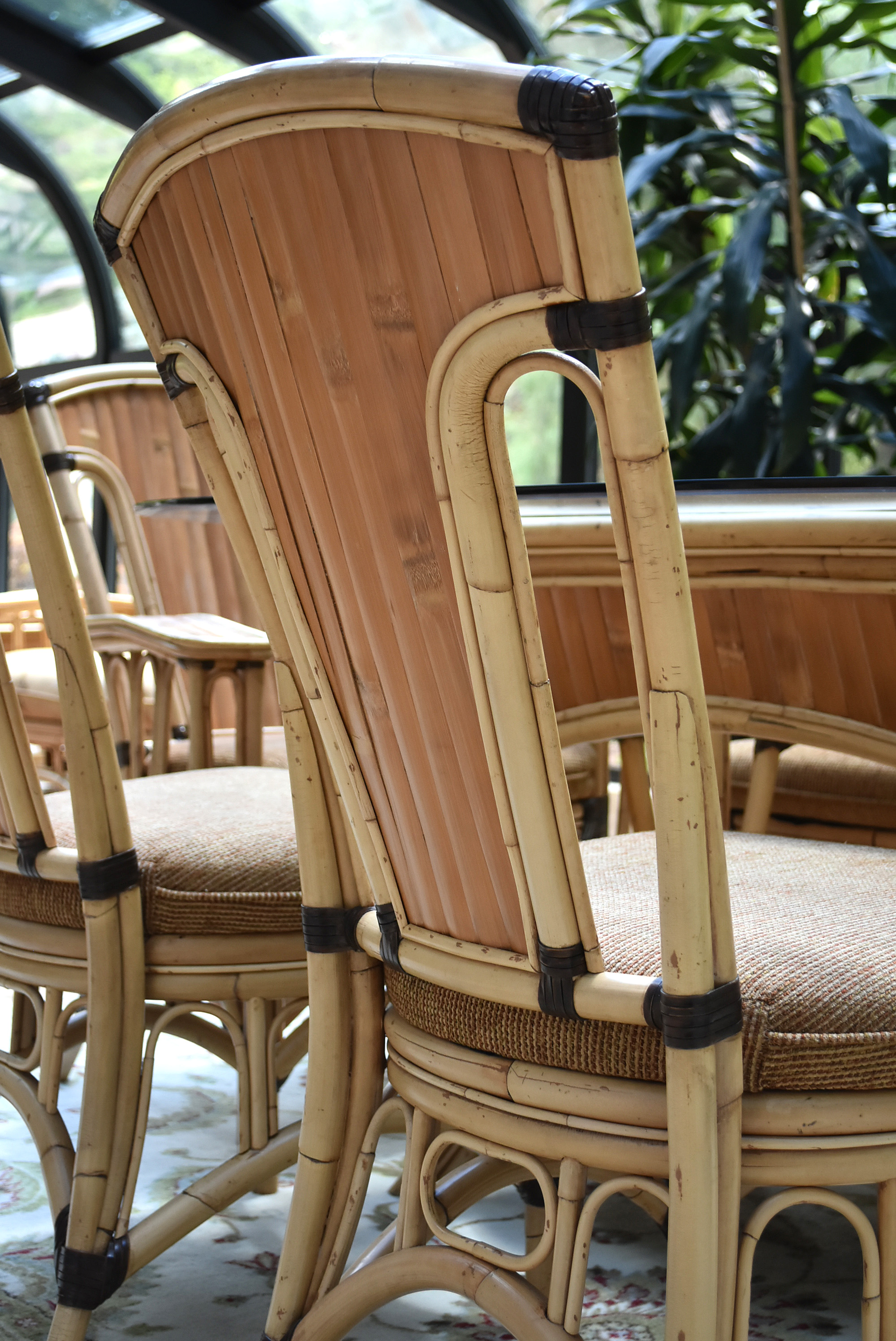 Trade Winds Bamboo Glass Top Dining Table and Six Chairs