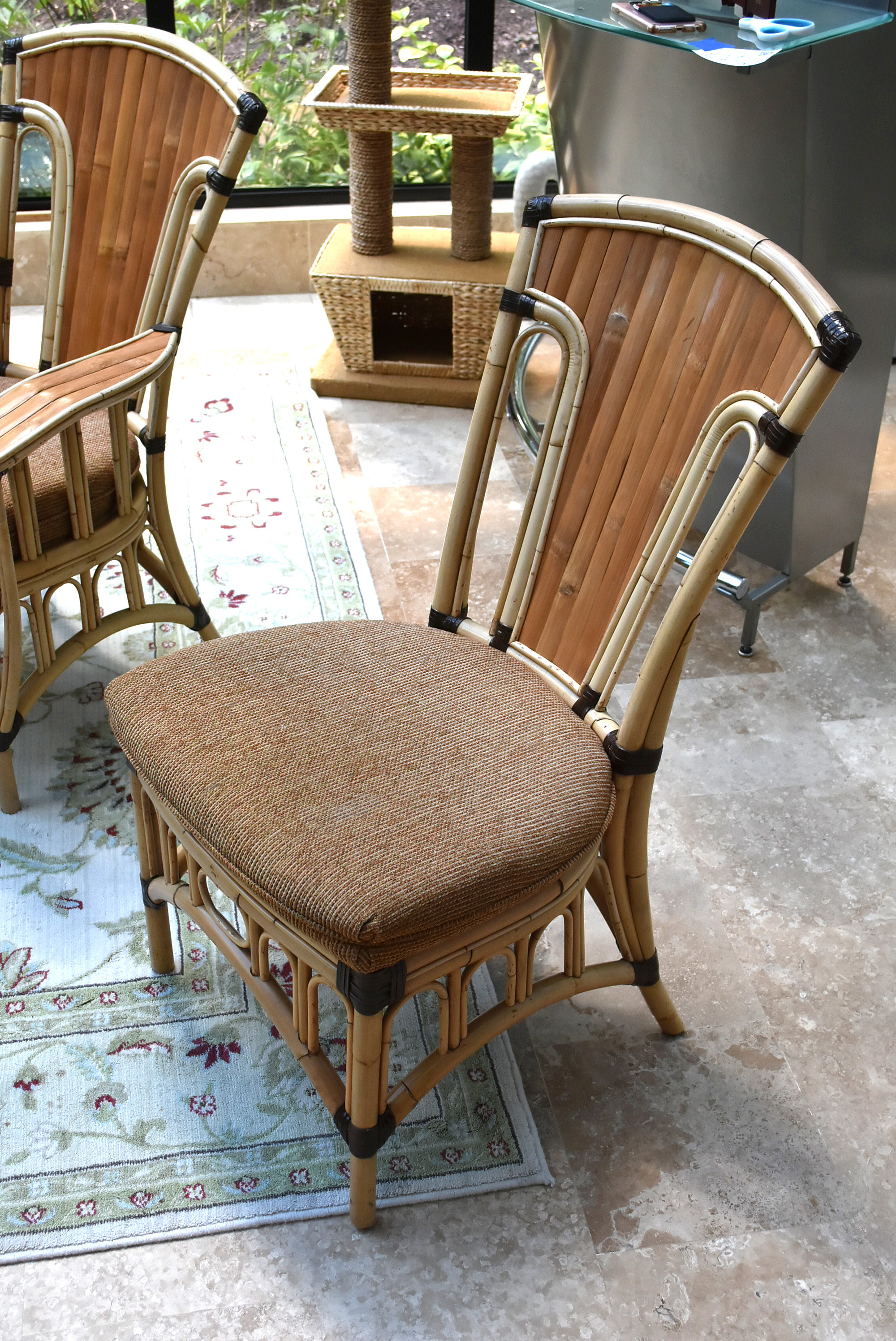 Trade Winds Bamboo Glass Top Dining Table and Six Chairs