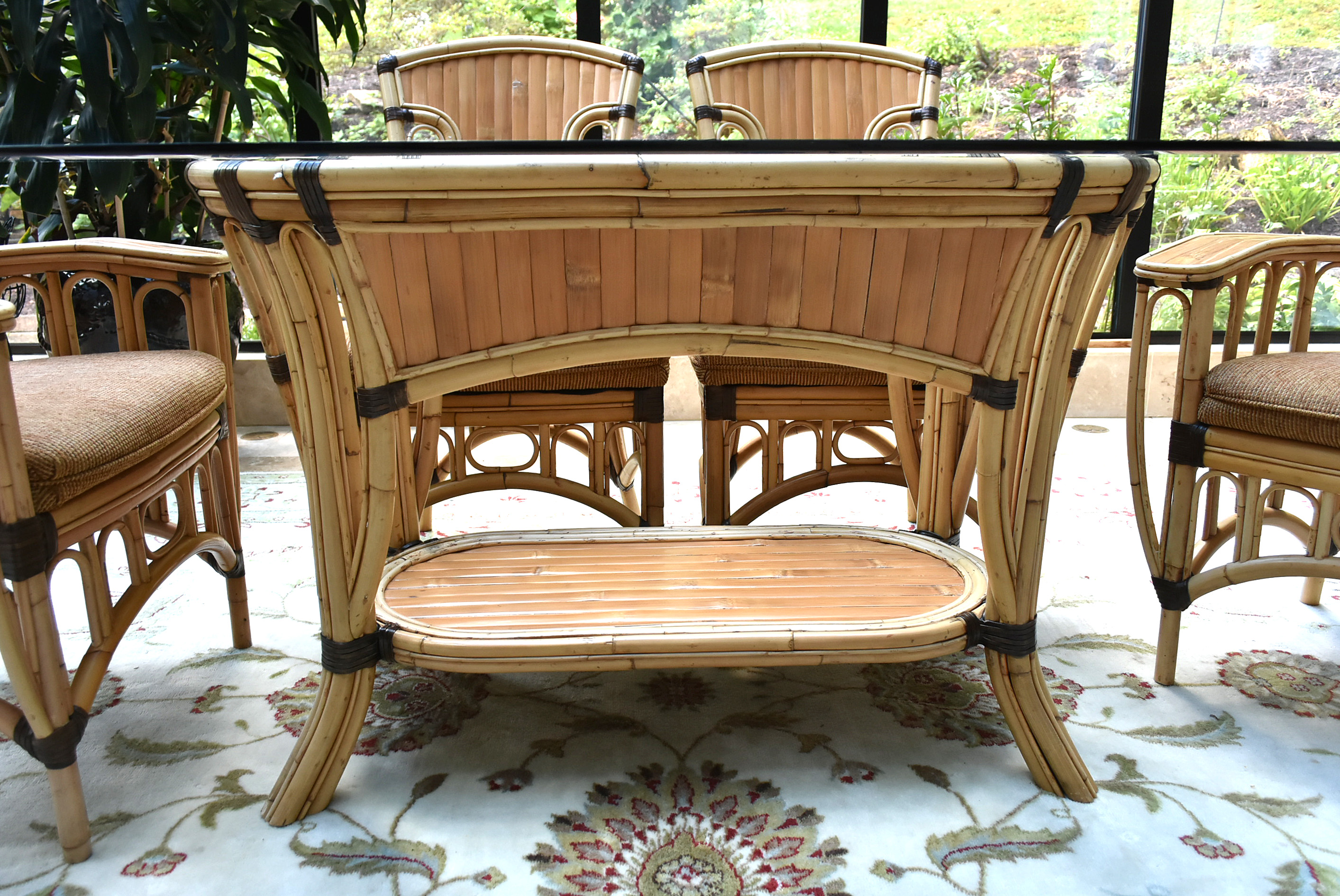 Trade Winds Bamboo Glass Top Dining Table and Six Chairs