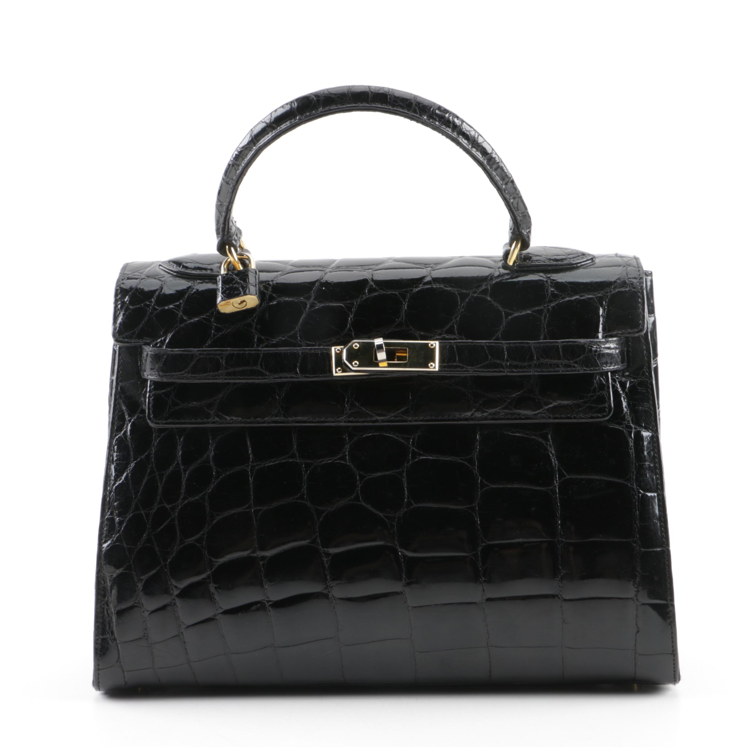 Bianchi e Nardi Kelly Style Black Crocodile Top Handle Bag | EBTH