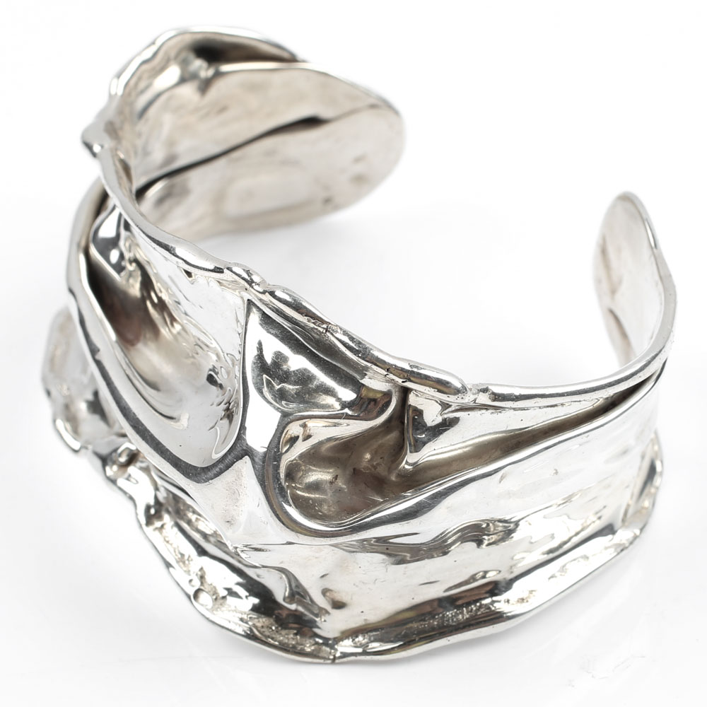 Modernist Sterling Silver Wide Cuff Bracelet