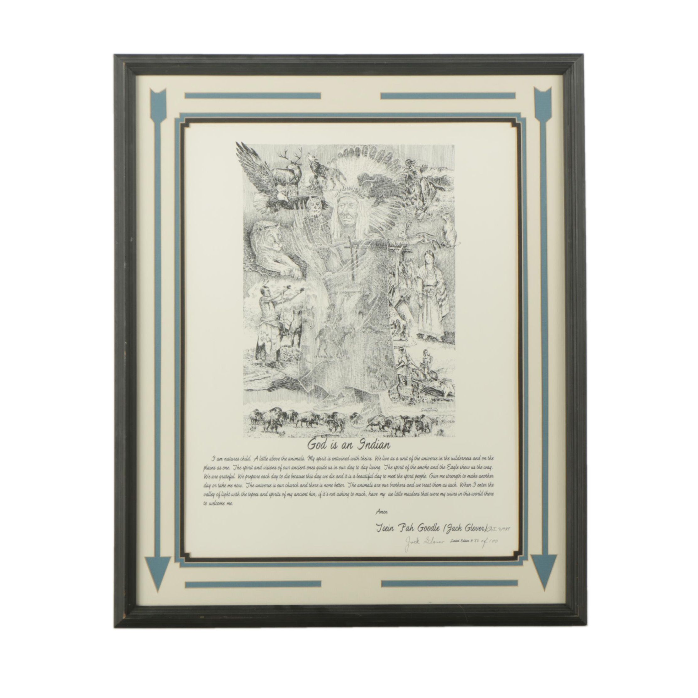 Jack Glover Limited Edition Lithograph on Paper "God is an Indian"