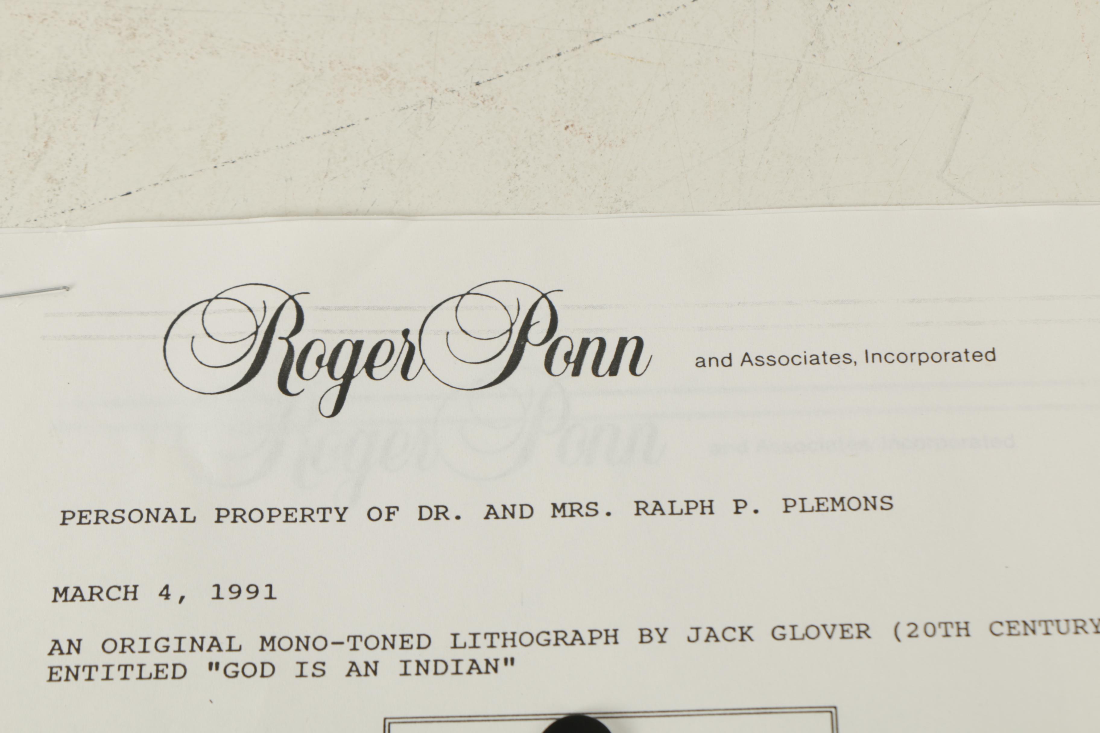 Jack Glover Limited Edition Lithograph on Paper "God is an Indian"