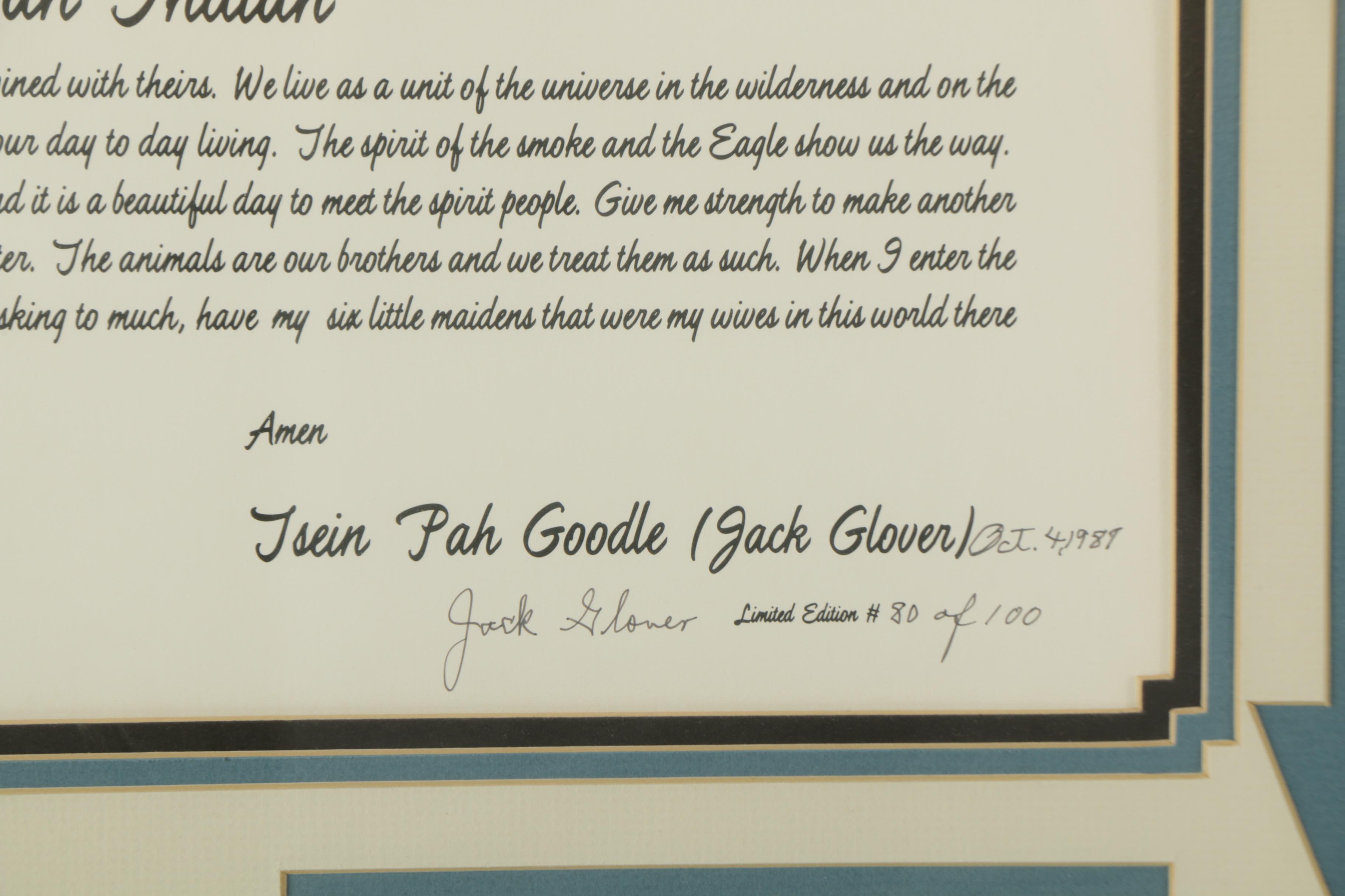 Jack Glover Limited Edition Lithograph on Paper "God is an Indian"