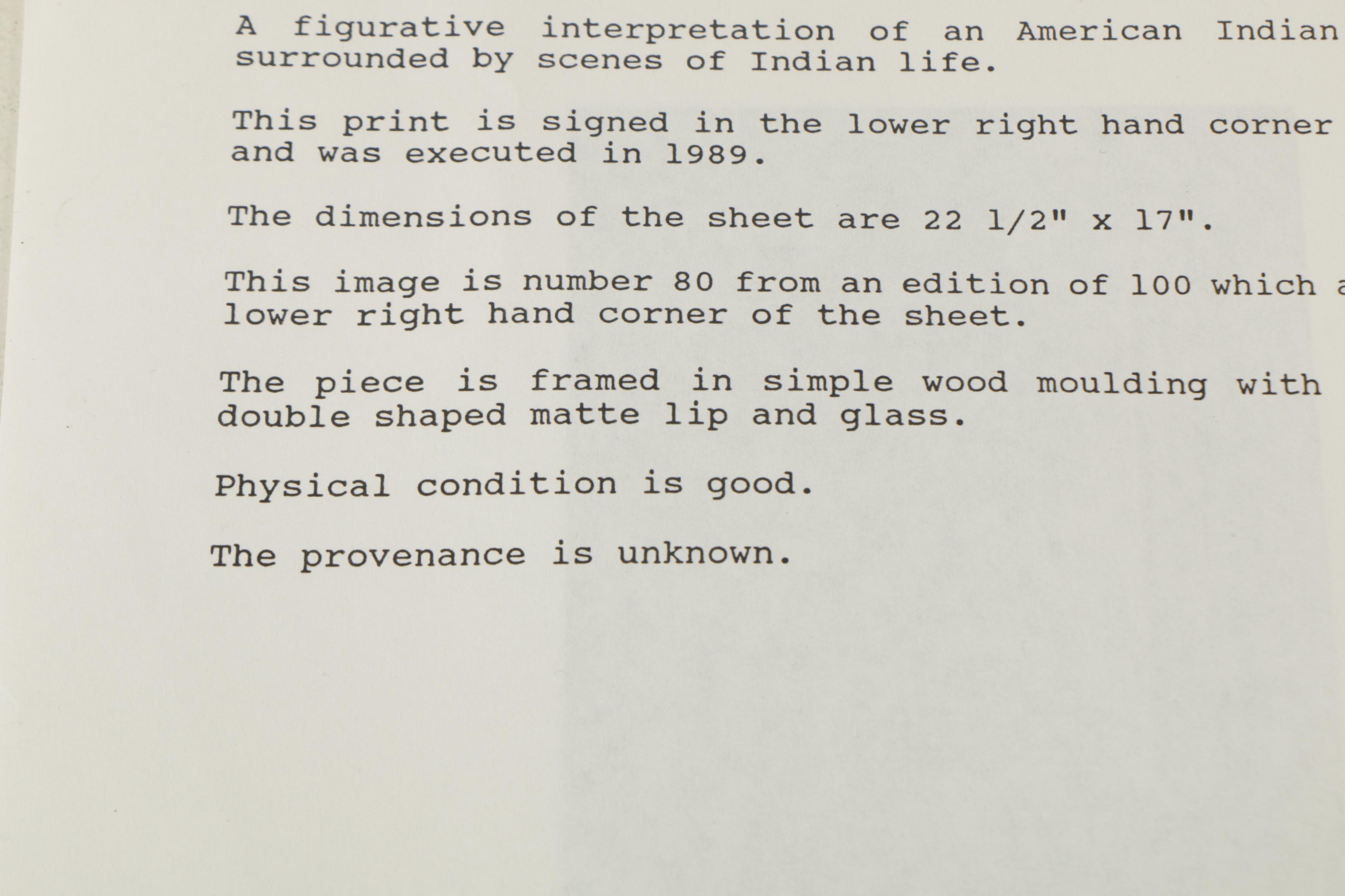 Jack Glover Limited Edition Lithograph on Paper "God is an Indian"