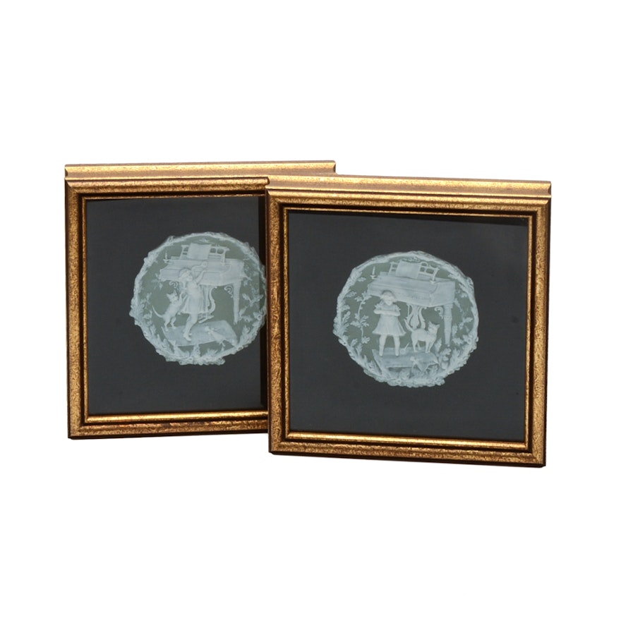 Pair of Gilt Framed Wedgwood Style Decorative Plates