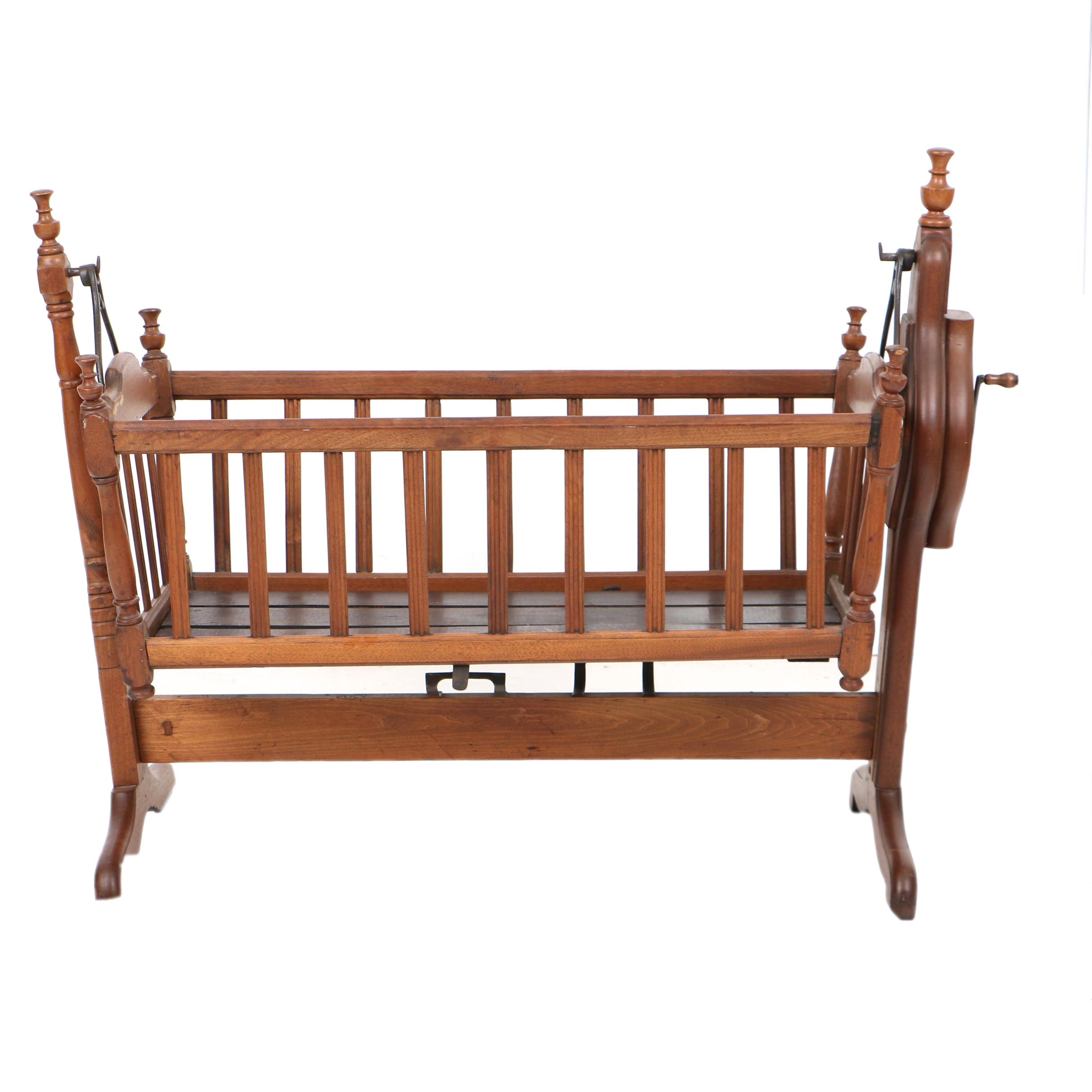 Antique Victorian Mechanized Rocking Cradle in Walnut, Late 19th Century