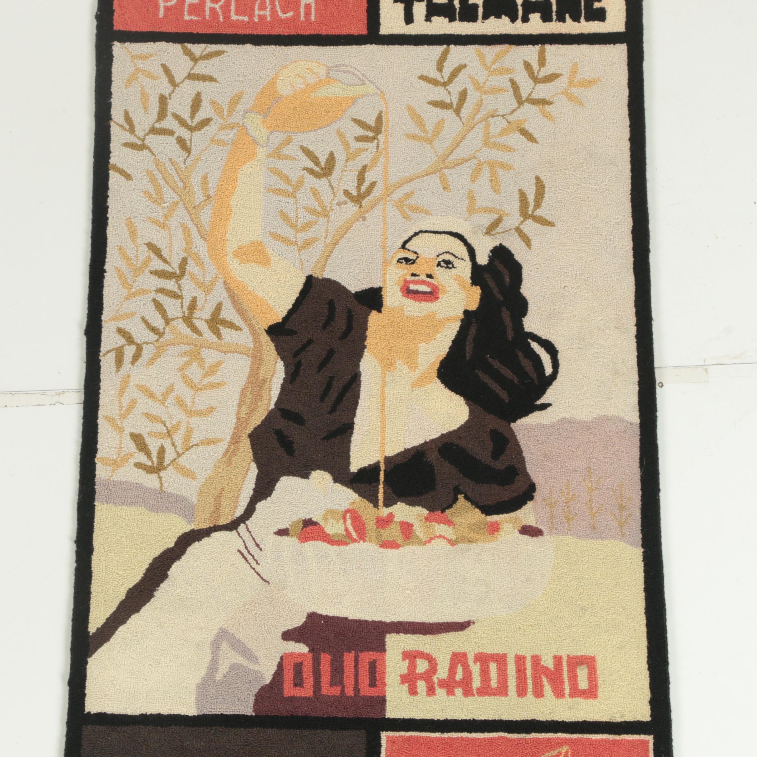 Hooked Pictorial French Advertising Poster Themed Wool Carpet Runner