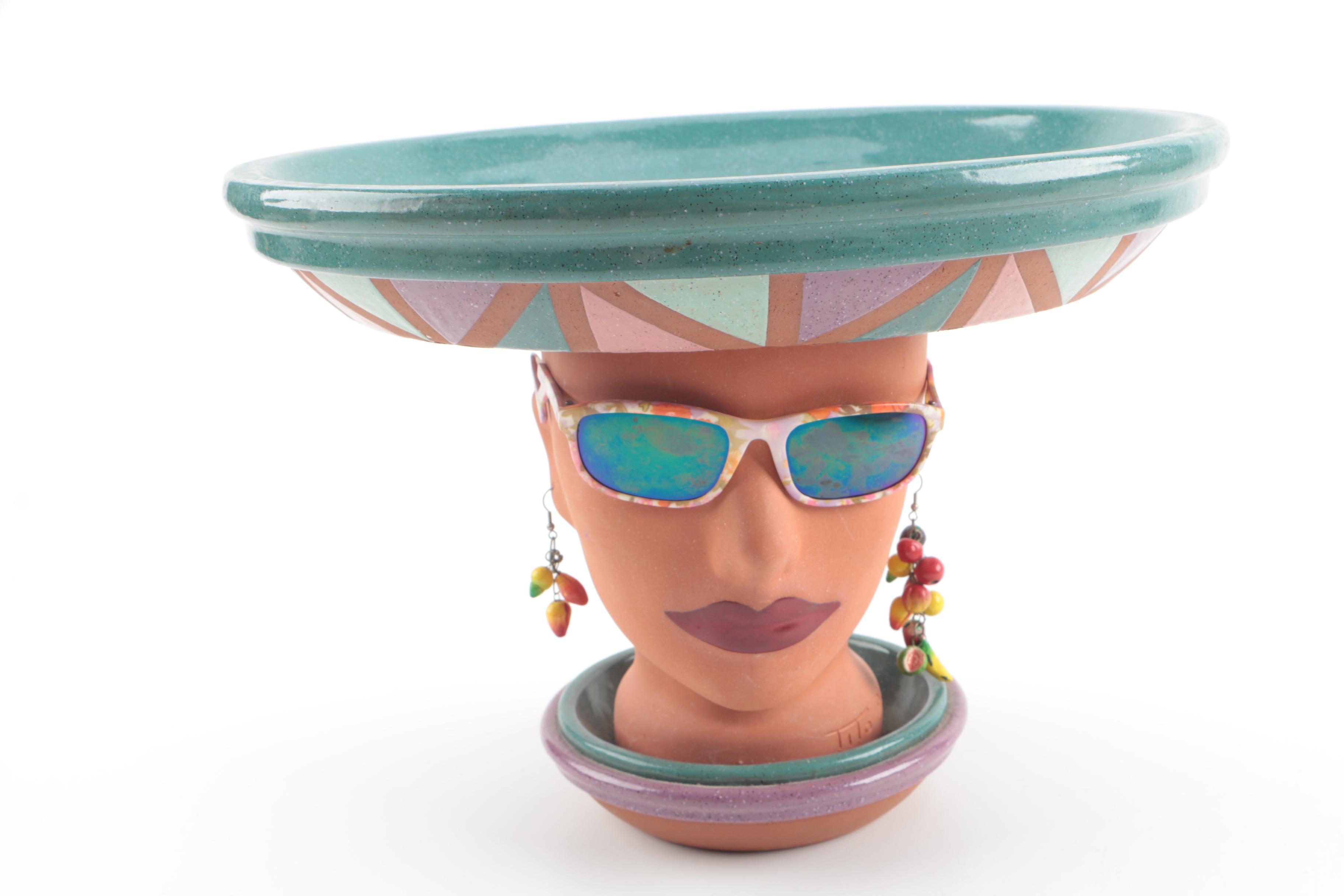 Tito "Party Heads" Ceramic Serving Dish with DeRoma Terracotta Platter