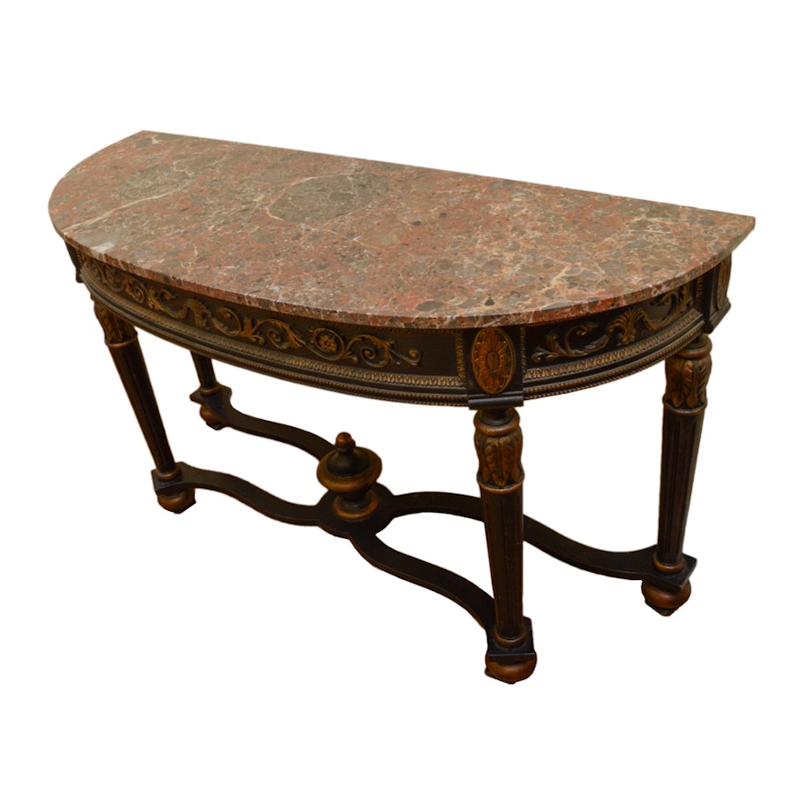 Regency Style Demilune Console Table with Stone Top