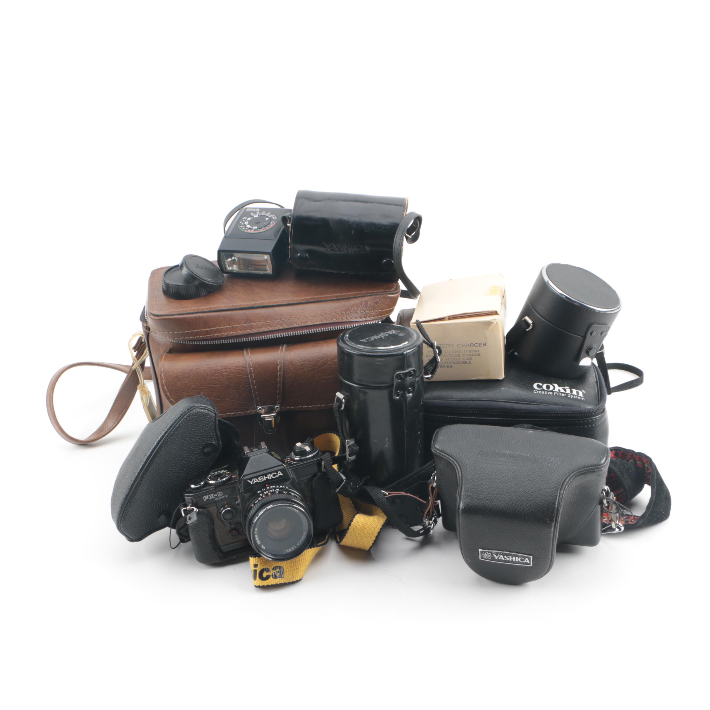 Vintage Yashica Electro 35 and FX-D Quartz Cameras with Cases and Accessories