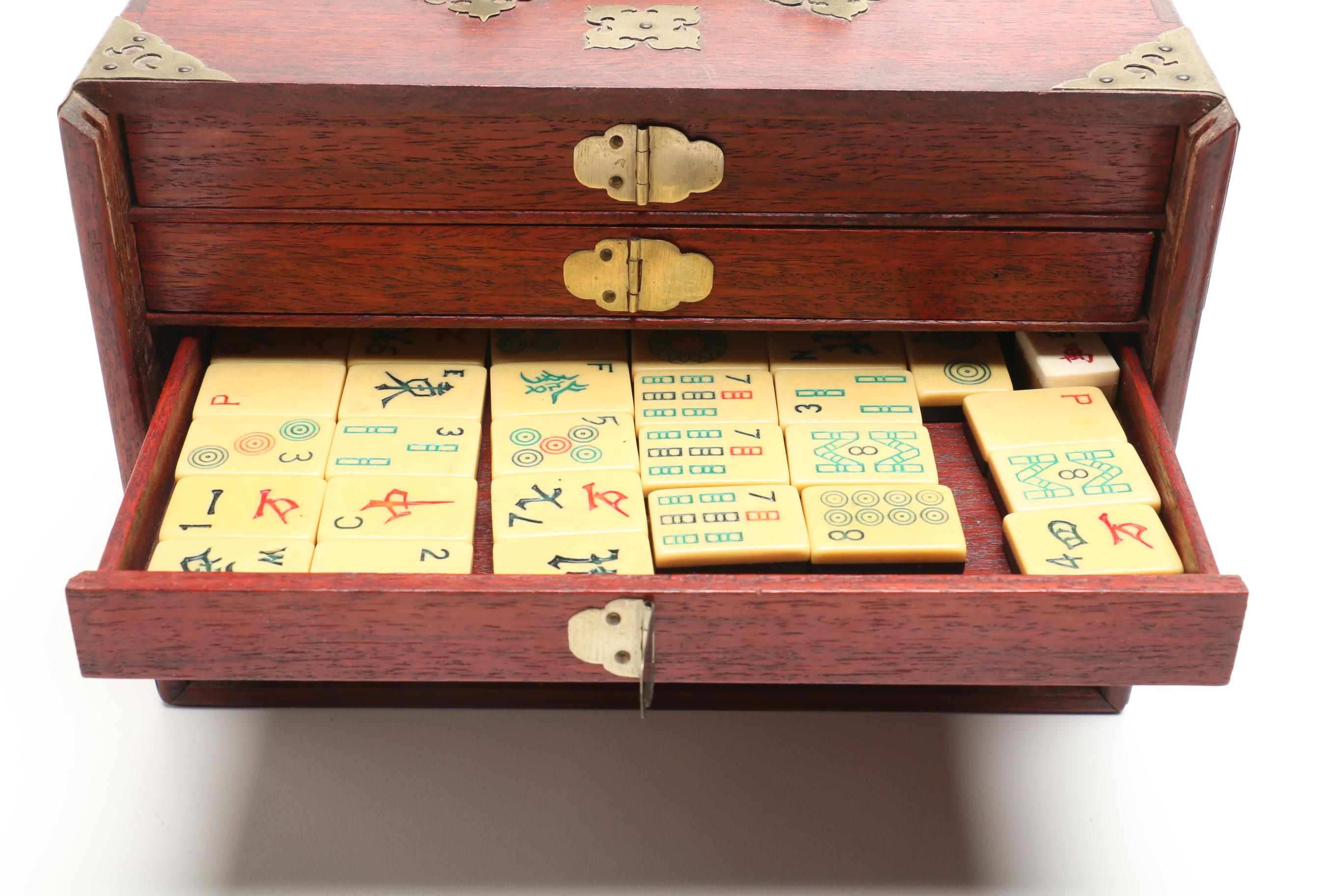 Mahjong Tile Box with Tiles