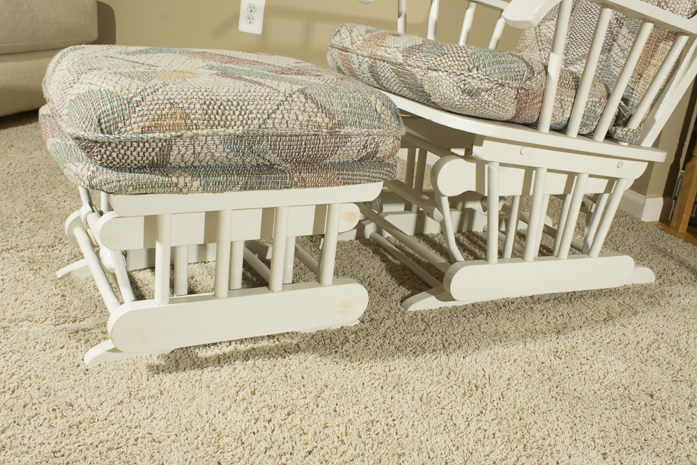 White Painted Wooden Glider with Ottoman by Robinson Furniture