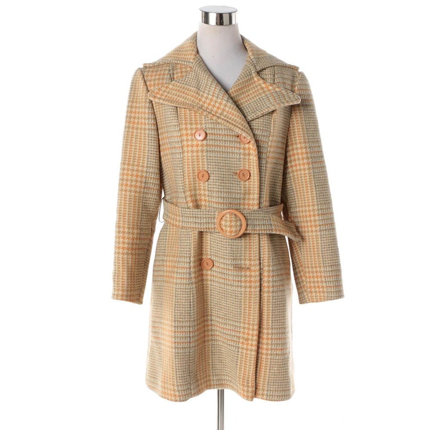 Women's Vintage Double-Breasted Houndstooth Wool Coat