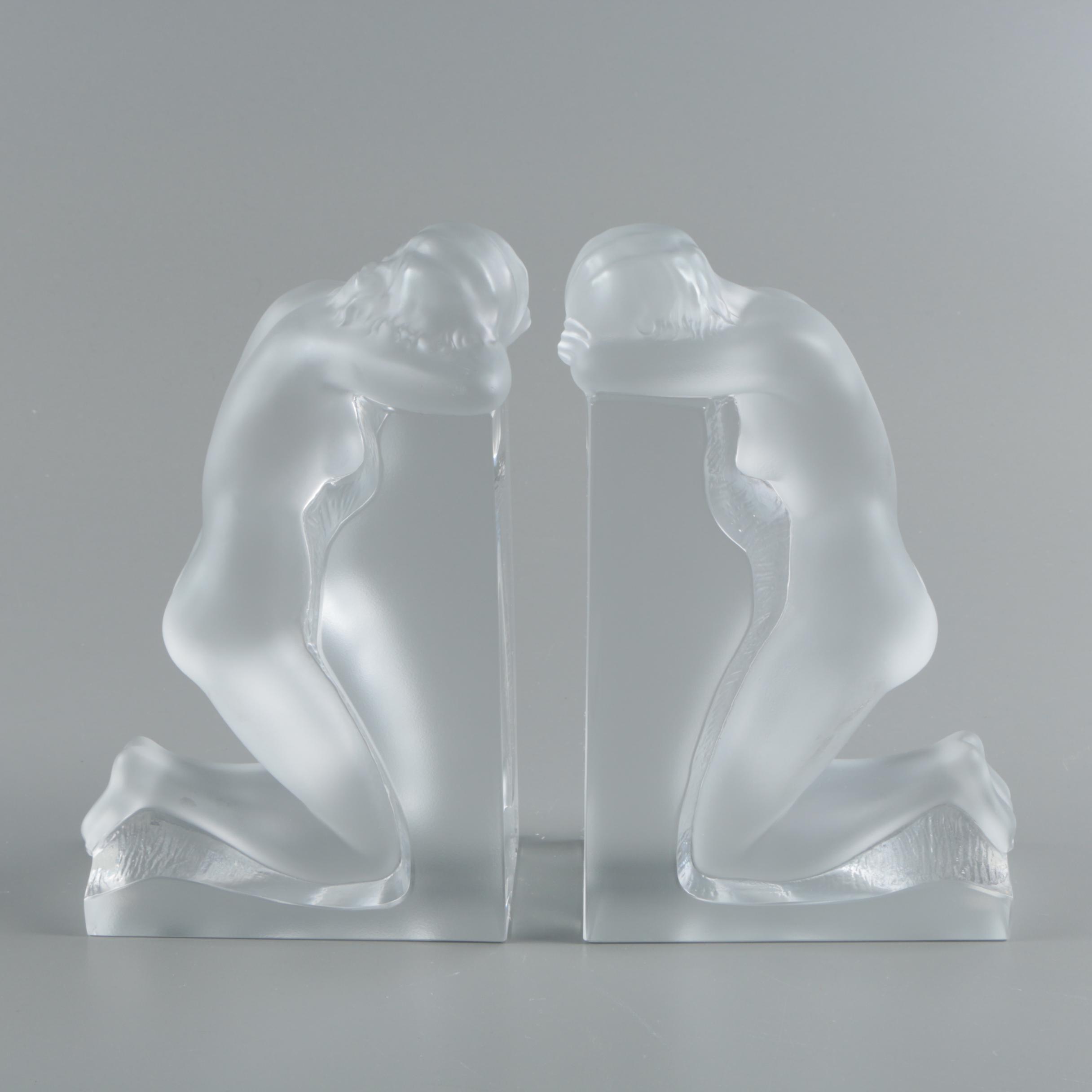 Lalique "Reverie" Crystal Bookends