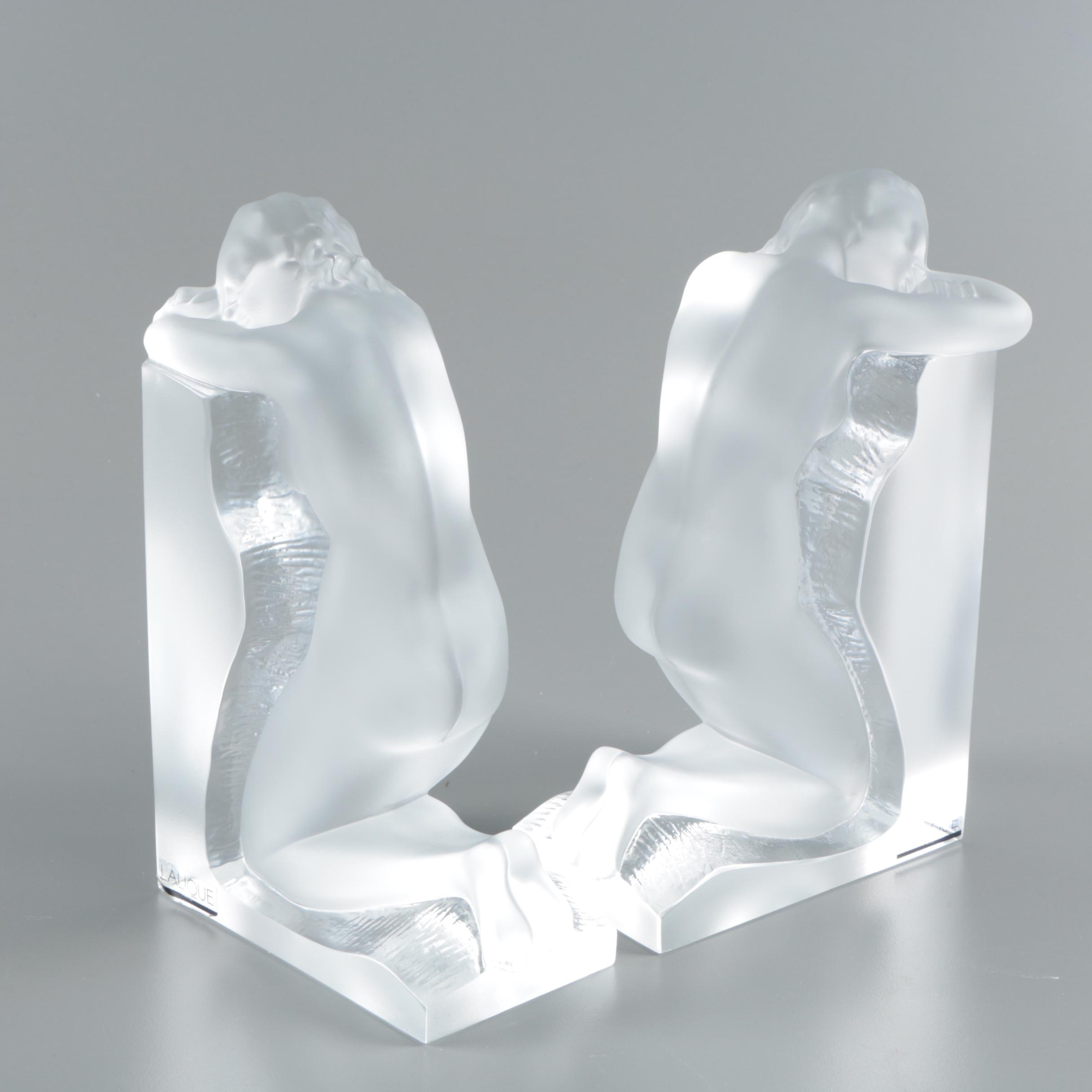 Lalique "Reverie" Crystal Bookends