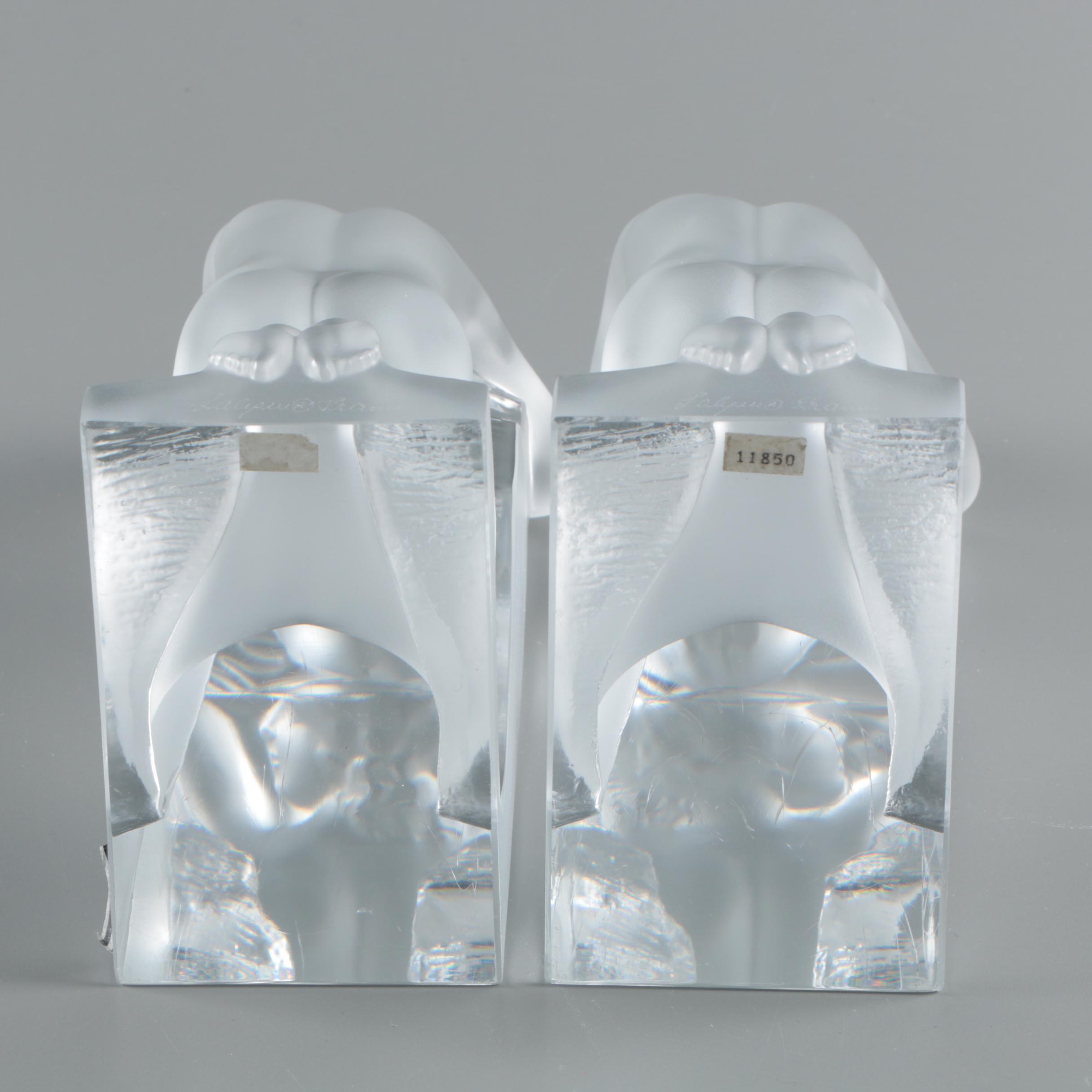 Lalique "Reverie" Crystal Bookends