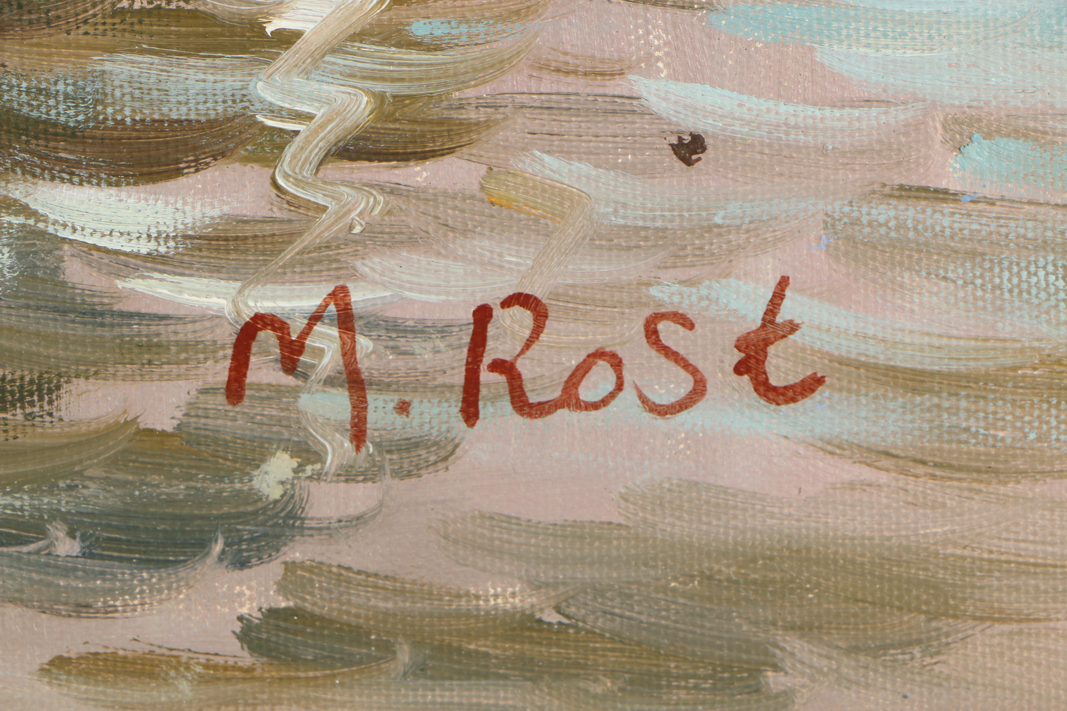 M. Rost Circa 2000 Oil Painting of a Canal