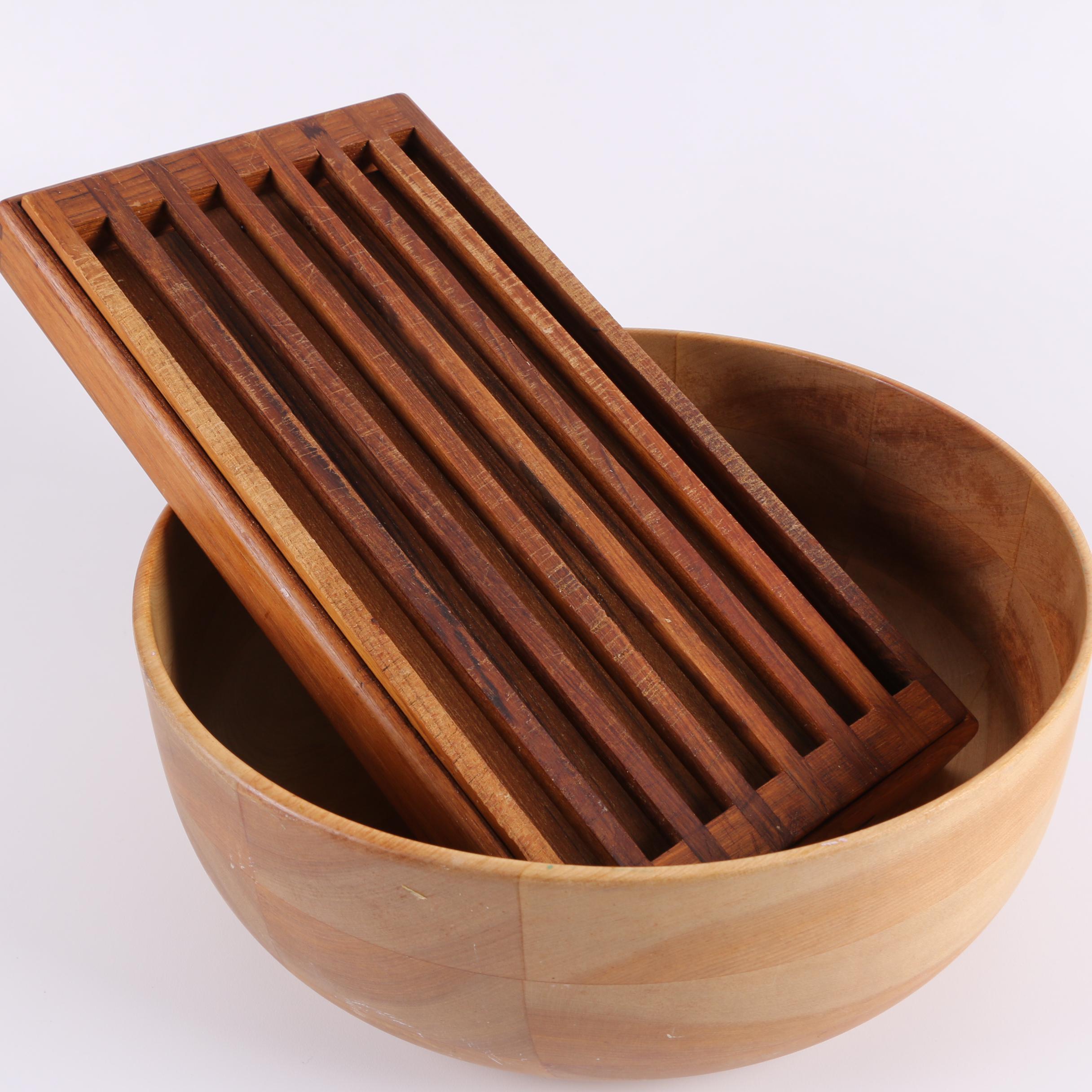 Kalmar Designs Crumb Catcher Bread Board and Woodbury's Woodenware Bowl