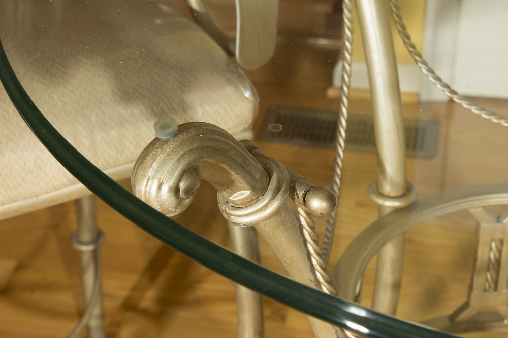 Neoclassical Style Glass Top Bistro Table with Barstools