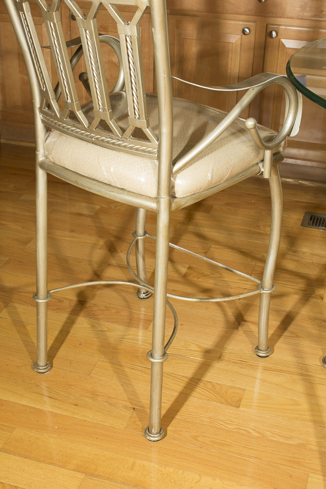 Neoclassical Style Glass Top Bistro Table with Barstools
