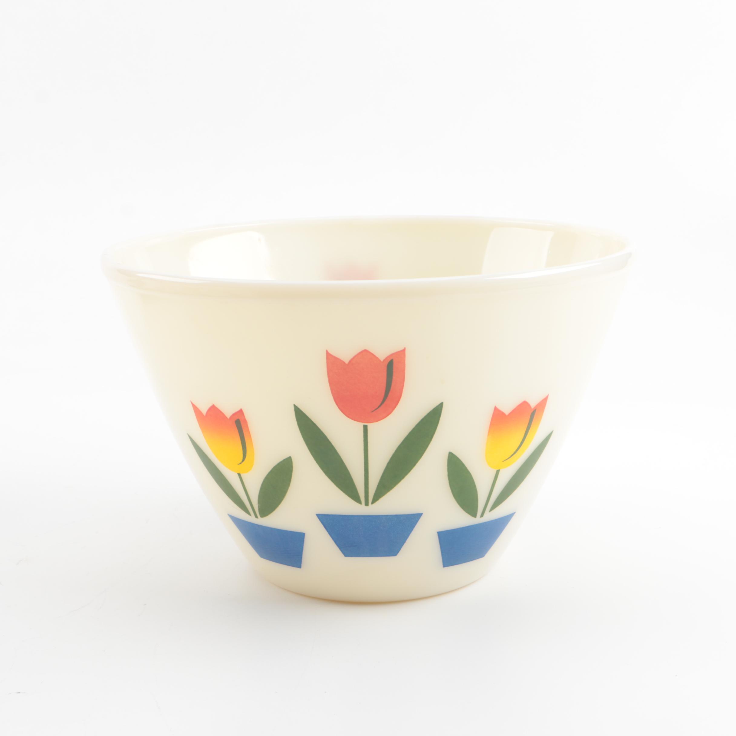 Vintage Anchor Hocking "Tulips on Ivory" Mixing Bowl