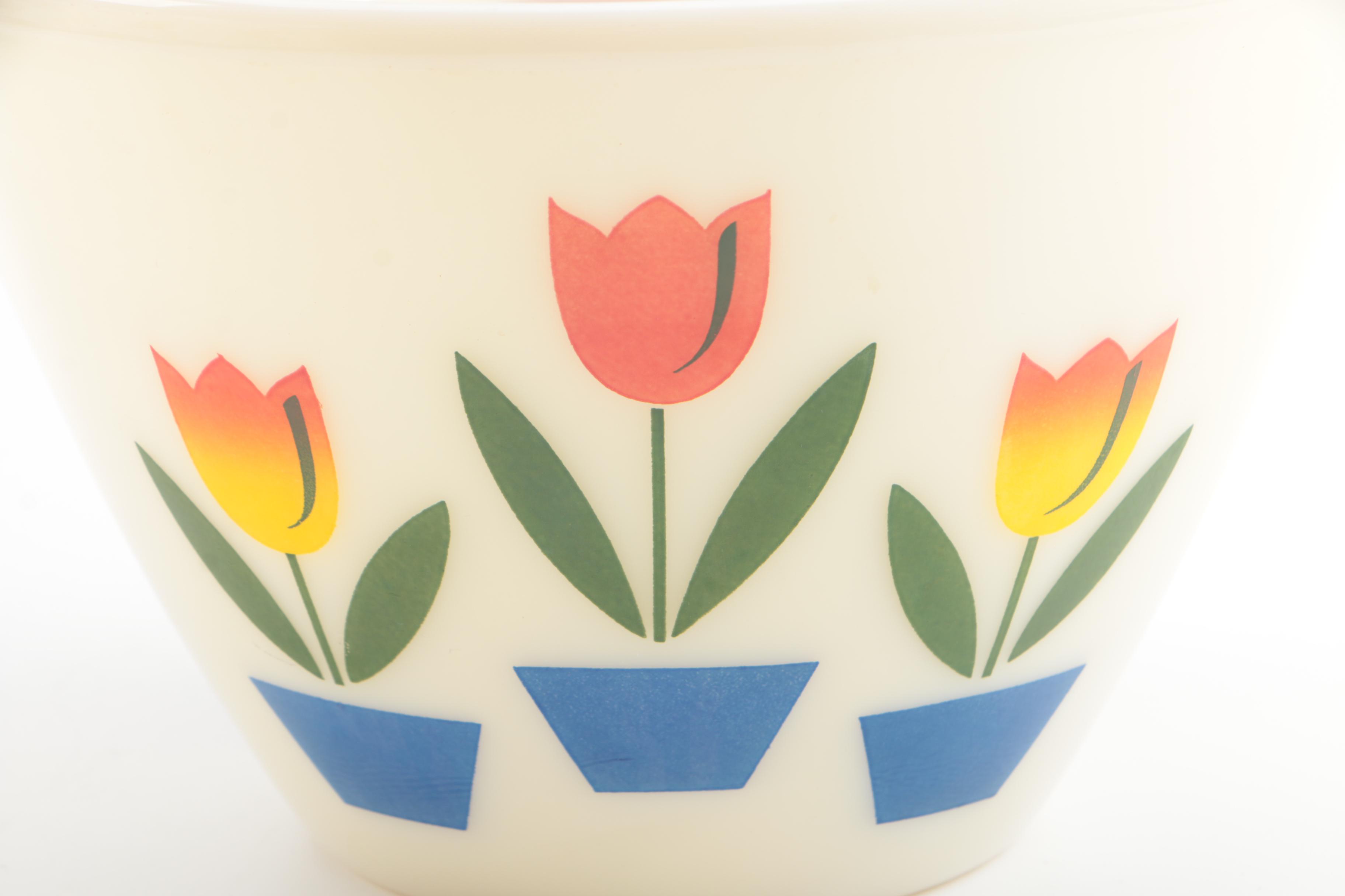 Vintage Anchor Hocking "Tulips on Ivory" Mixing Bowl